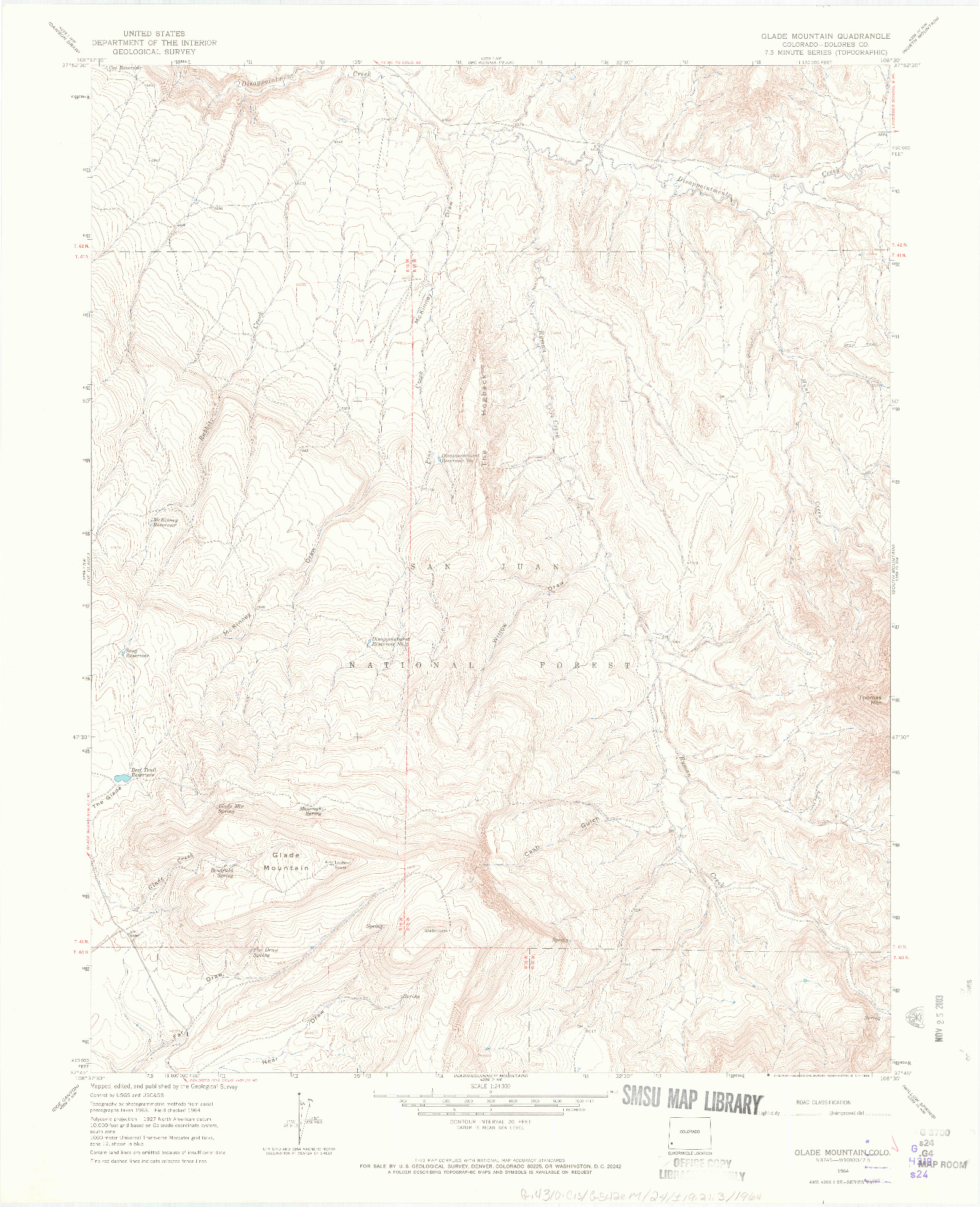 USGS 1:24000-SCALE QUADRANGLE FOR GLADE MOUNTAIN, CO 1964