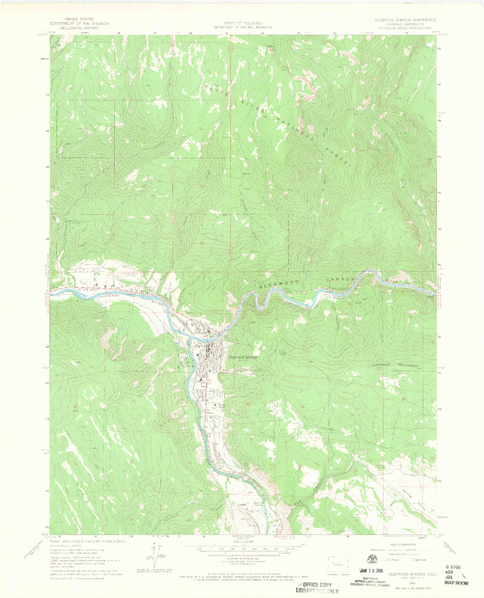 USGS 1:24000-SCALE QUADRANGLE FOR GLENWOOD SPRINGS, CO 1961