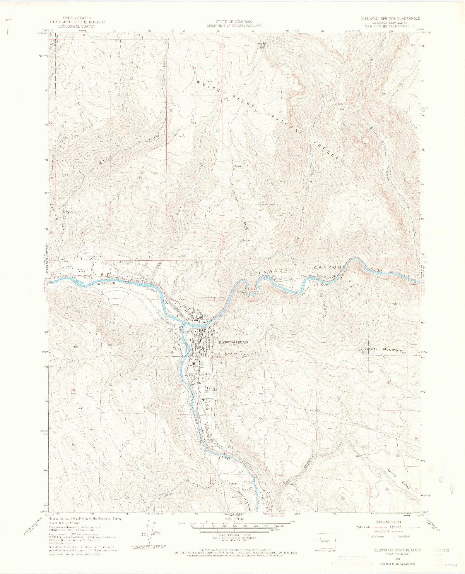 USGS 1:24000-SCALE QUADRANGLE FOR GLENWOOD SPRINGS, CO 1961