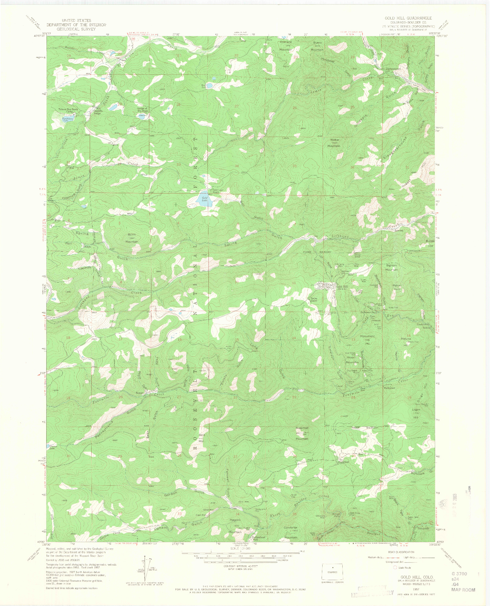 USGS 1:24000-SCALE QUADRANGLE FOR GOLD HILL, CO 1957