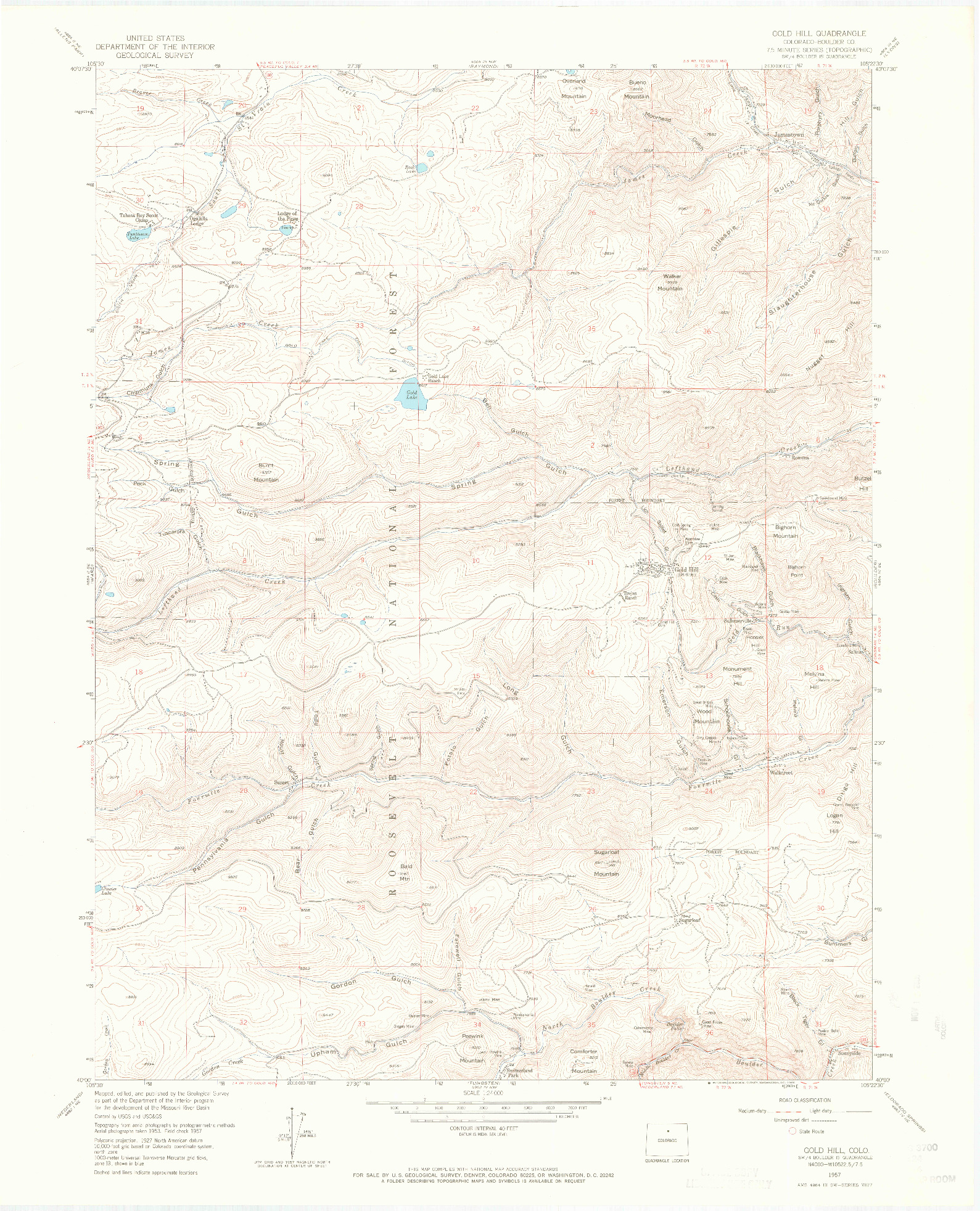 USGS 1:24000-SCALE QUADRANGLE FOR GOLD HILL, CO 1957