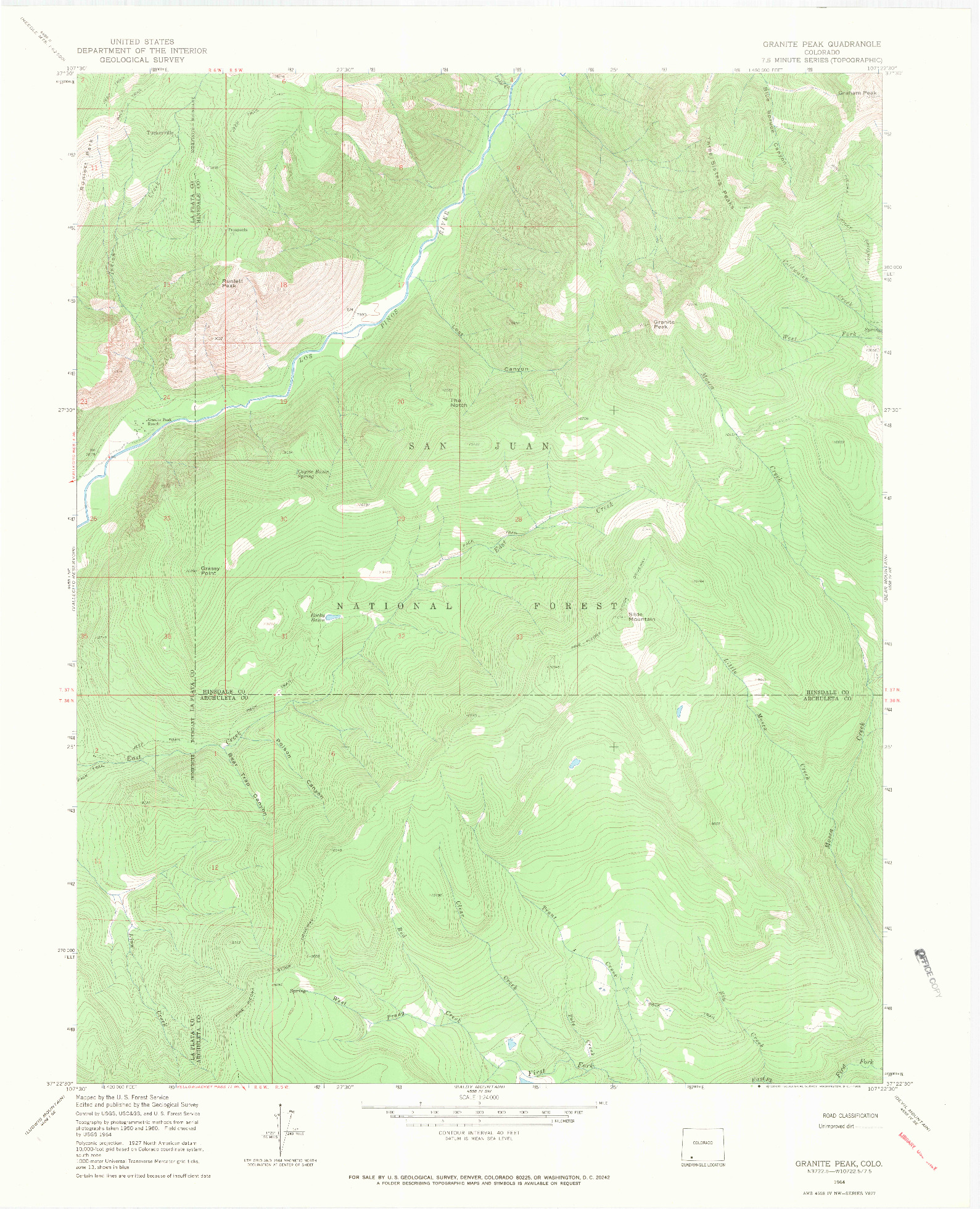 USGS 1:24000-SCALE QUADRANGLE FOR GRANITE PEAK, CO 1964