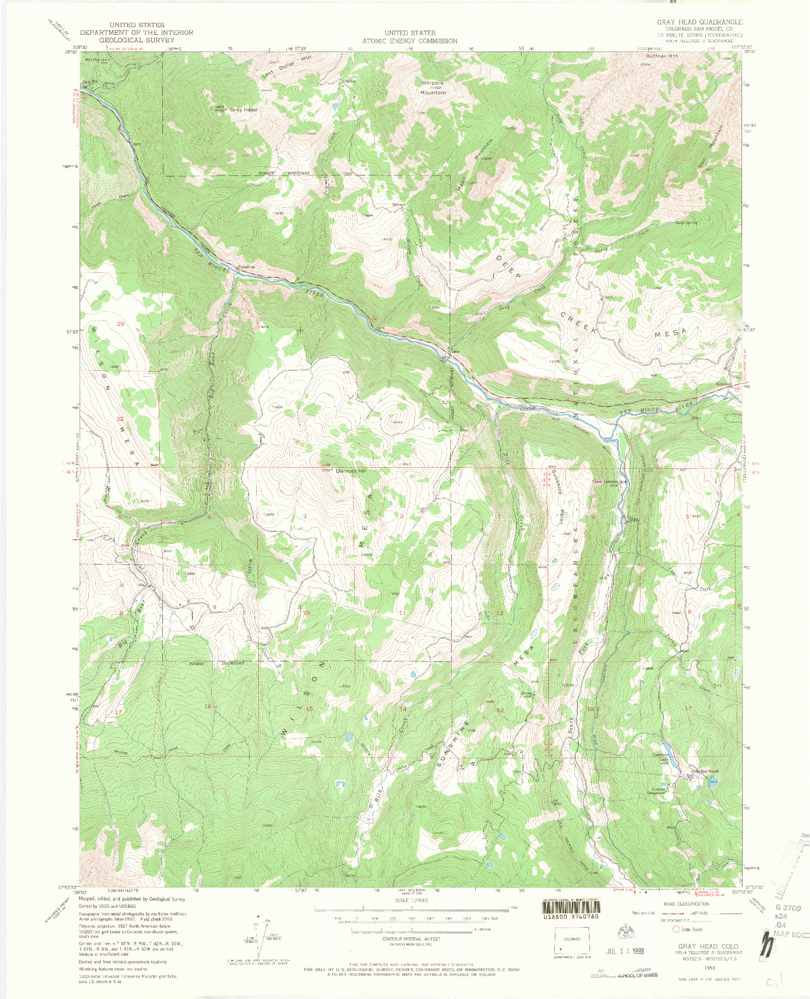 USGS 1:24000-SCALE QUADRANGLE FOR GRAY HEAD, CO 1953