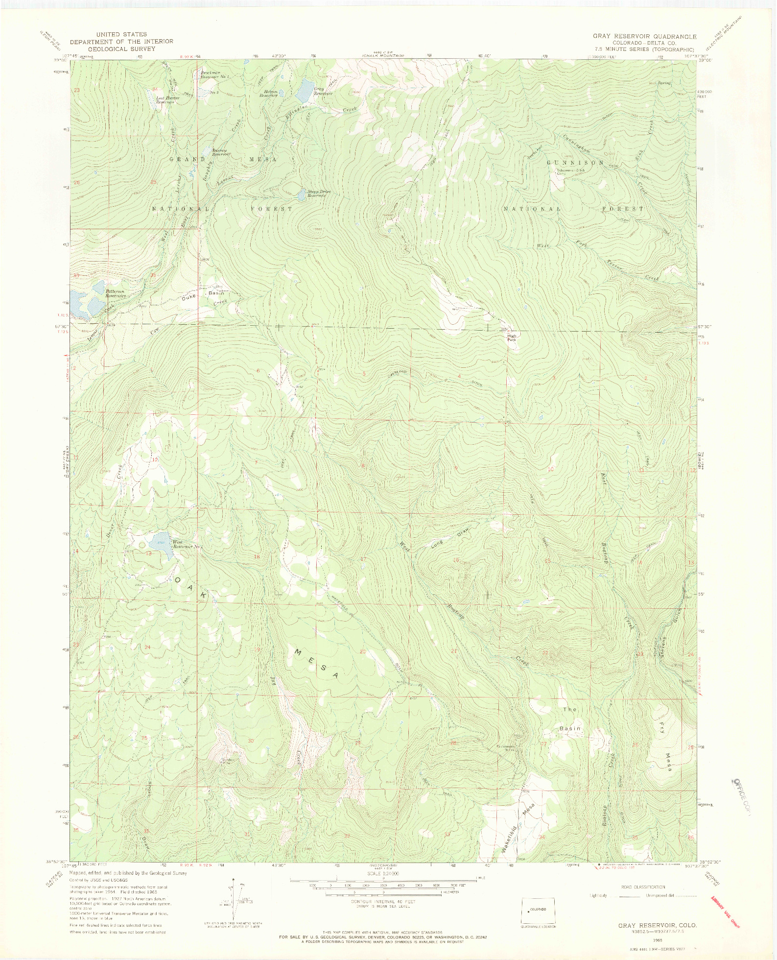 USGS 1:24000-SCALE QUADRANGLE FOR GRAY RESERVOIR, CO 1965