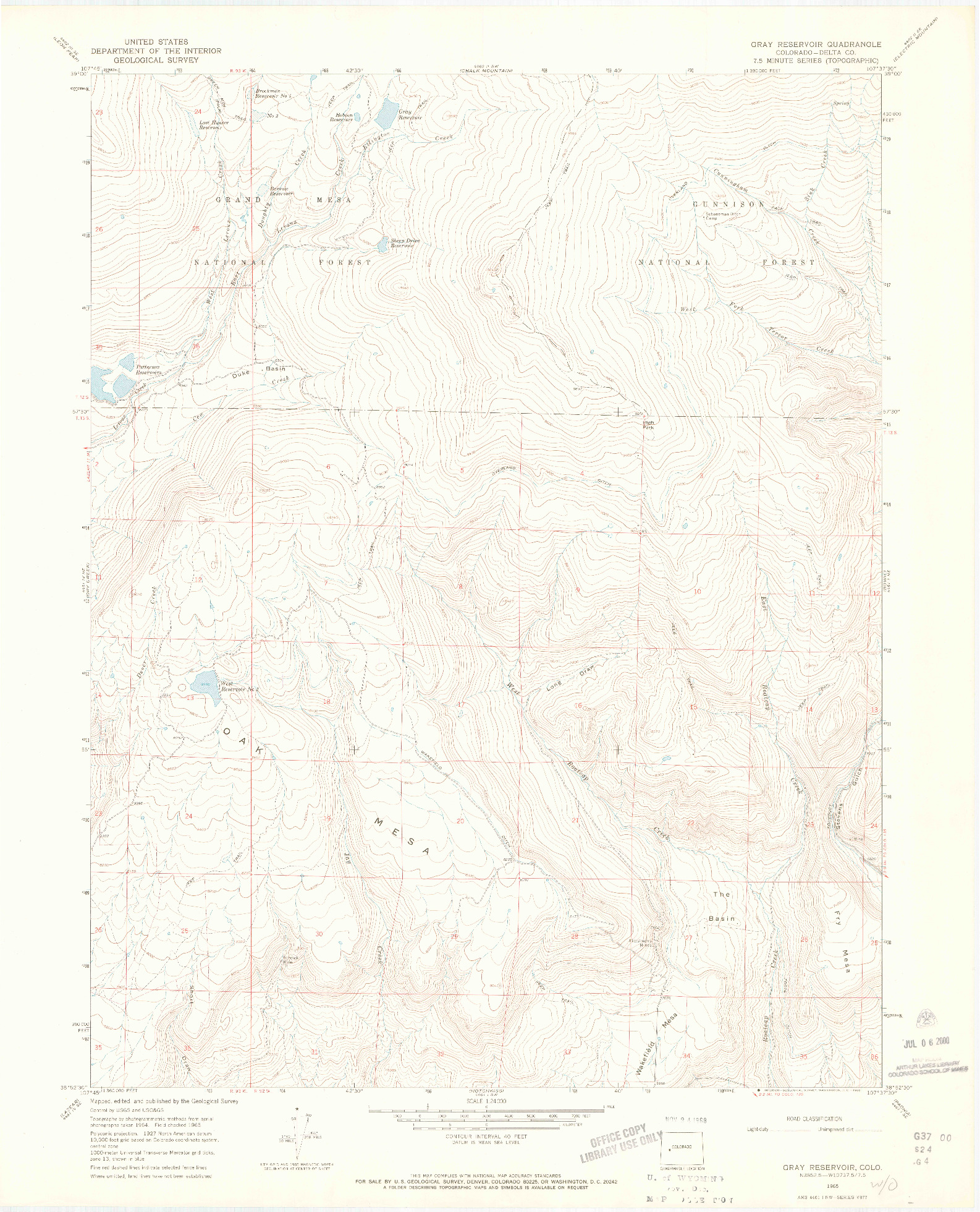 USGS 1:24000-SCALE QUADRANGLE FOR GRAY RESERVOIR, CO 1965