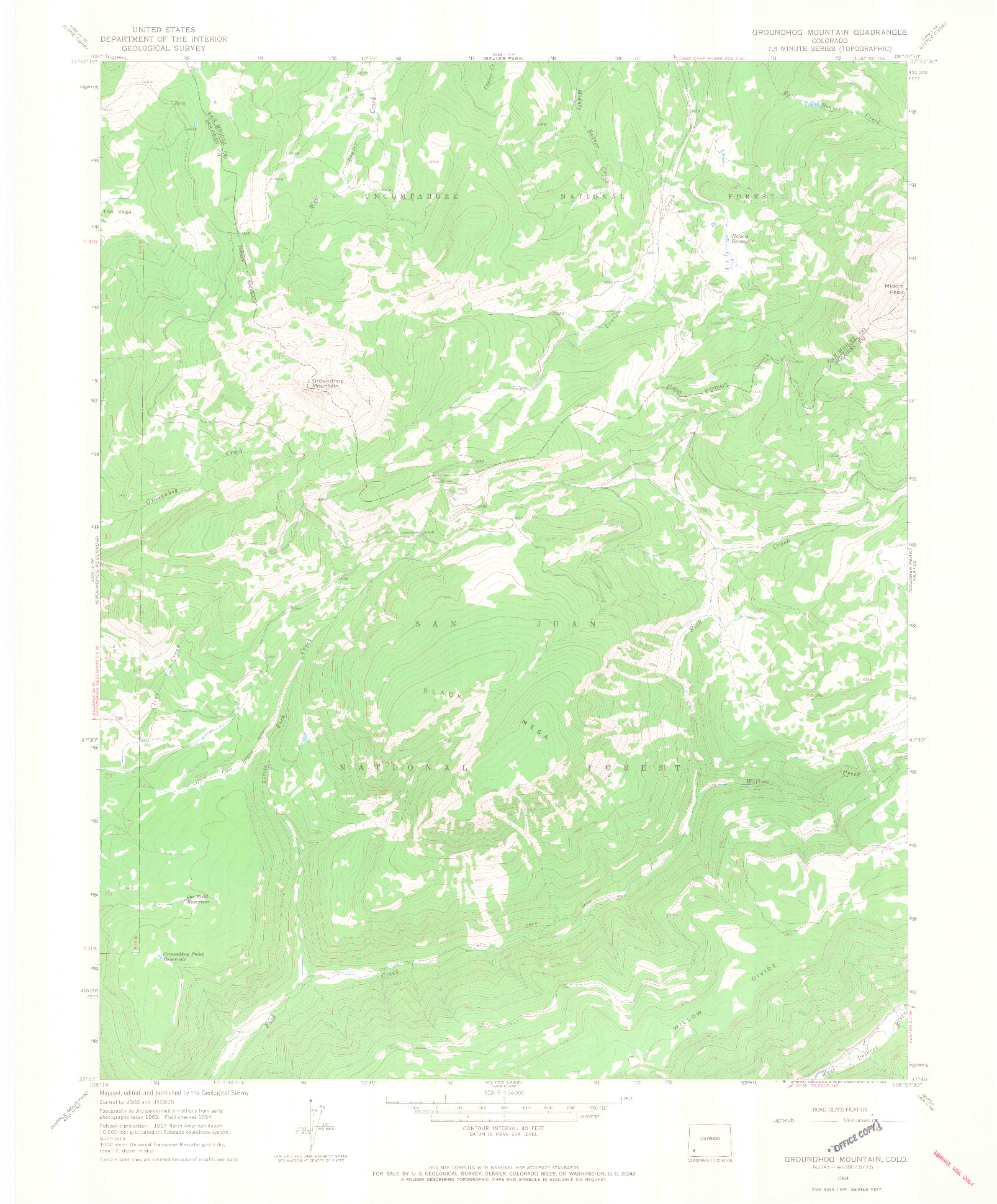 USGS 1:24000-SCALE QUADRANGLE FOR GROUNDHOG MOUNTAIN, CO 1964