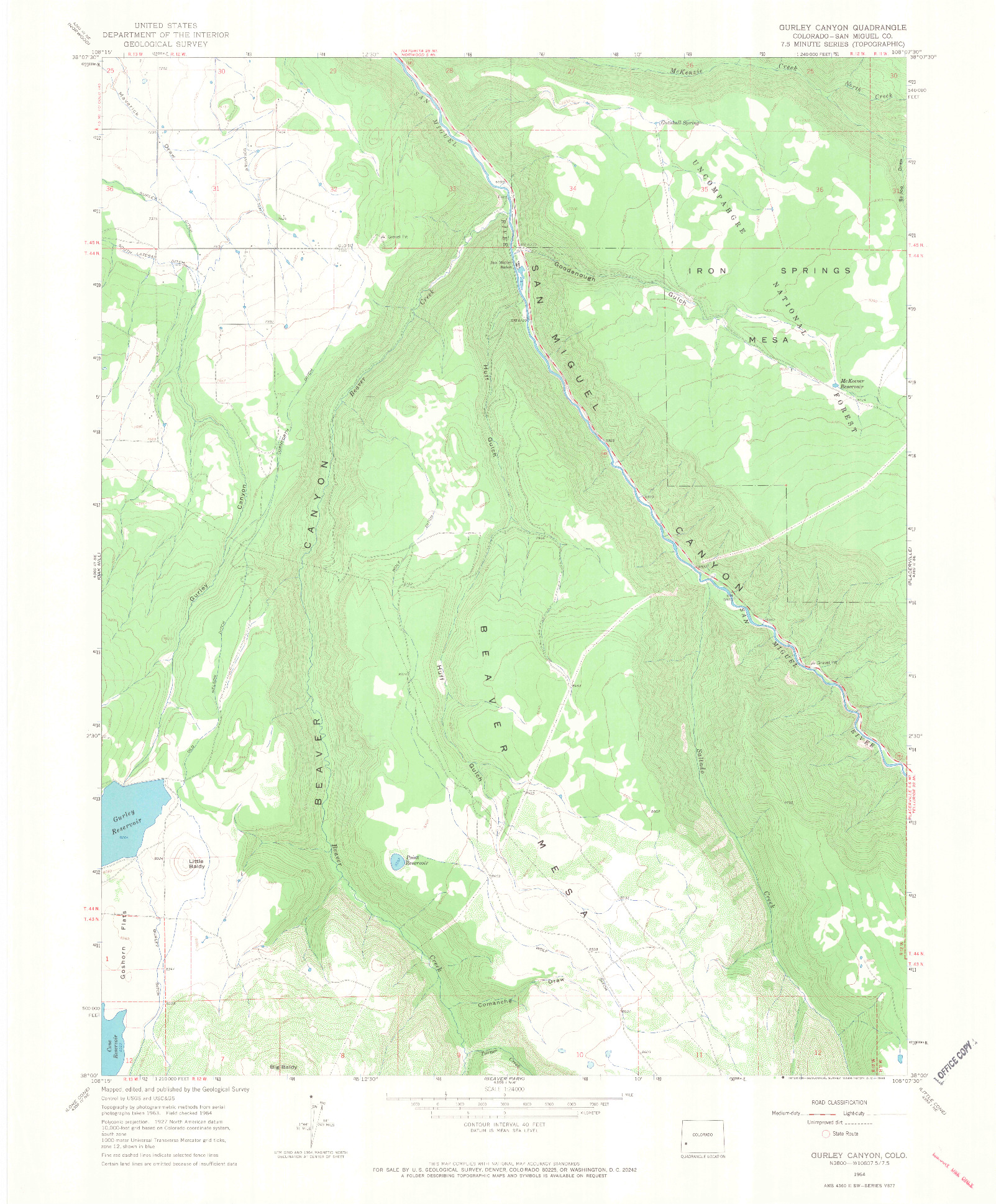 USGS 1:24000-SCALE QUADRANGLE FOR GURLEY CANYON, CO 1964
