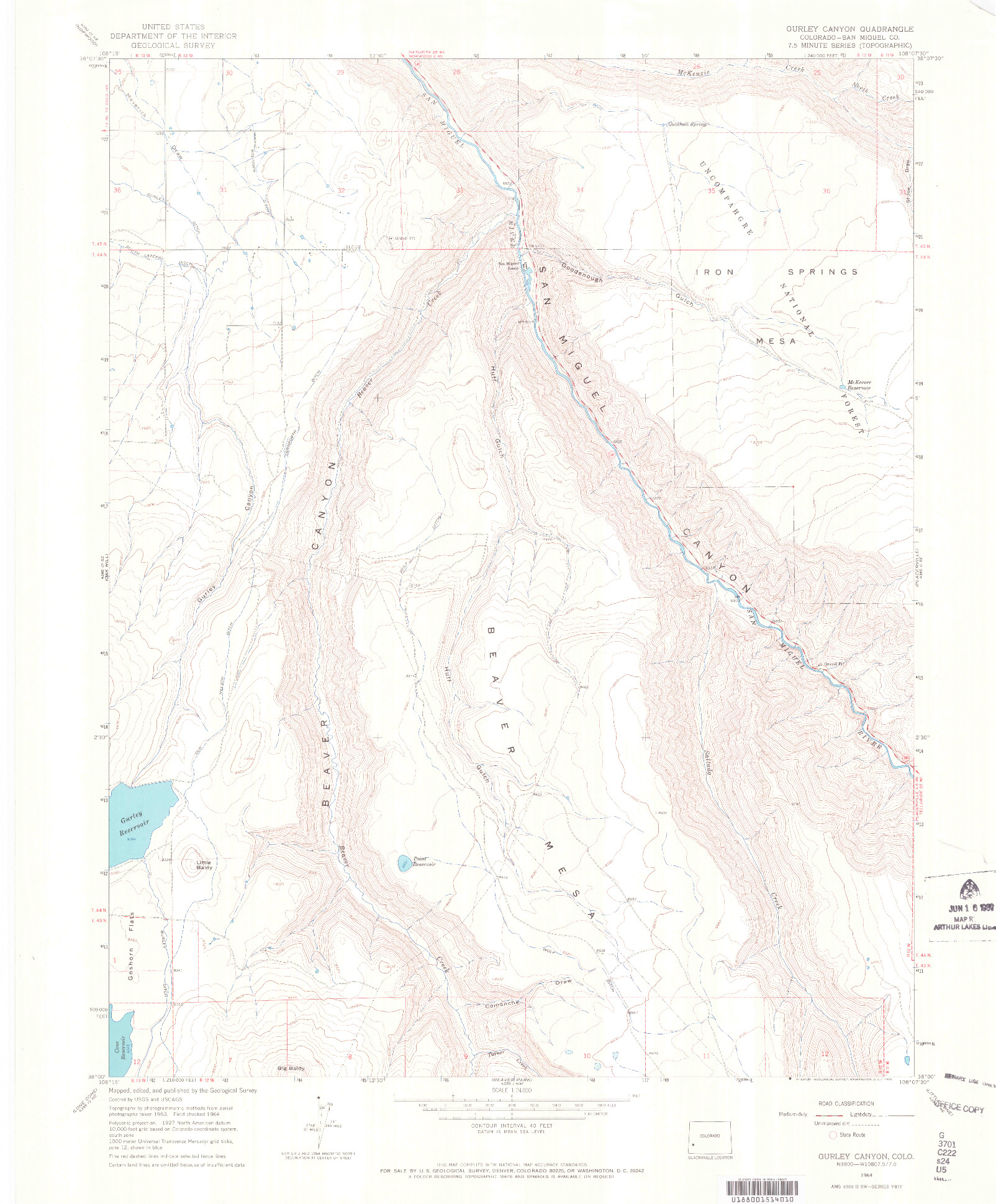 USGS 1:24000-SCALE QUADRANGLE FOR GURLEY CANYON, CO 1964