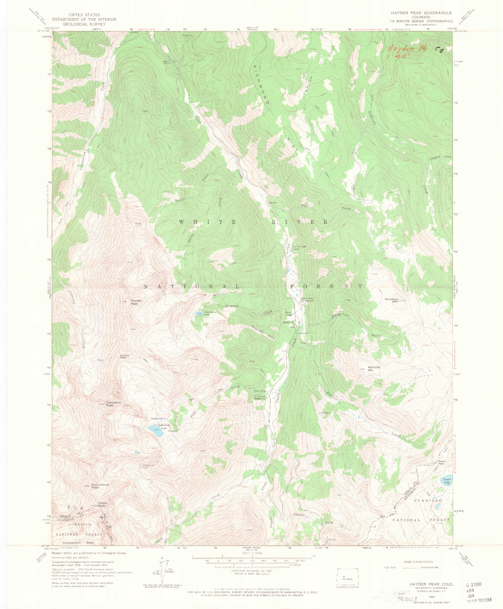 USGS 1:24000-SCALE QUADRANGLE FOR HAYDEN PEAK, CO 1960