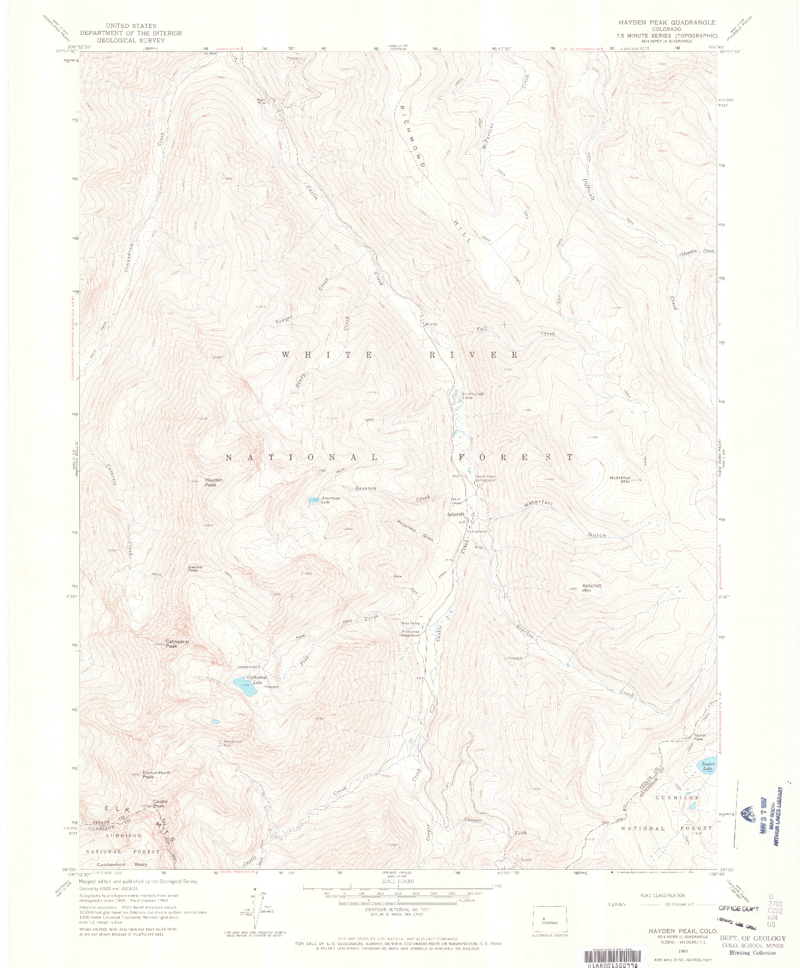 USGS 1:24000-SCALE QUADRANGLE FOR HAYDEN PEAK, CO 1960