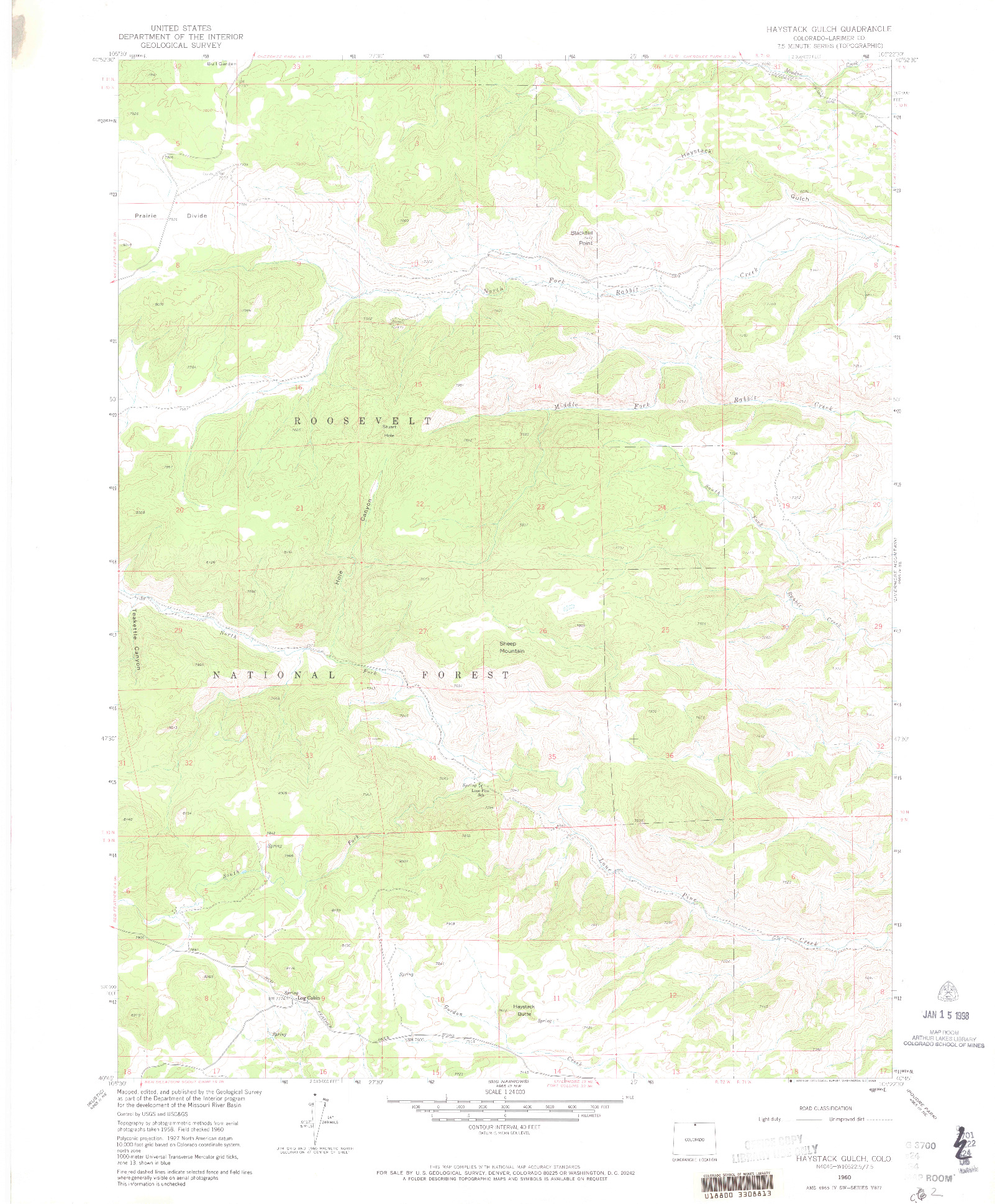 USGS 1:24000-SCALE QUADRANGLE FOR HAYSTACK GULCH, CO 1960