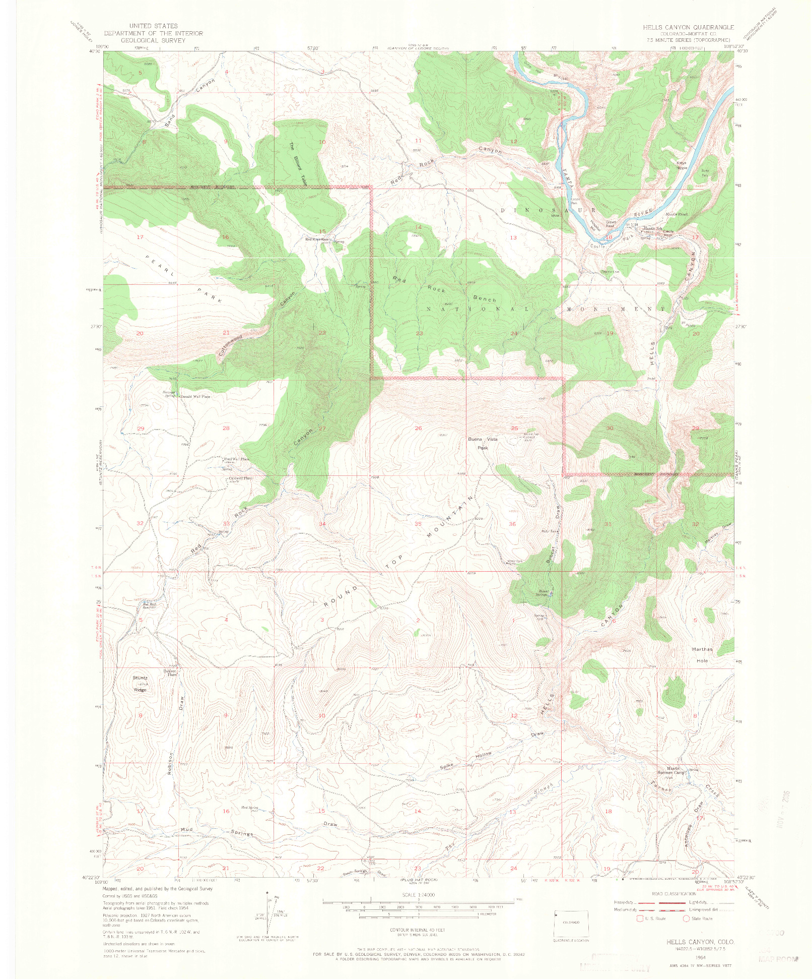 USGS 1:24000-SCALE QUADRANGLE FOR HELLS CANYON, CO 1954