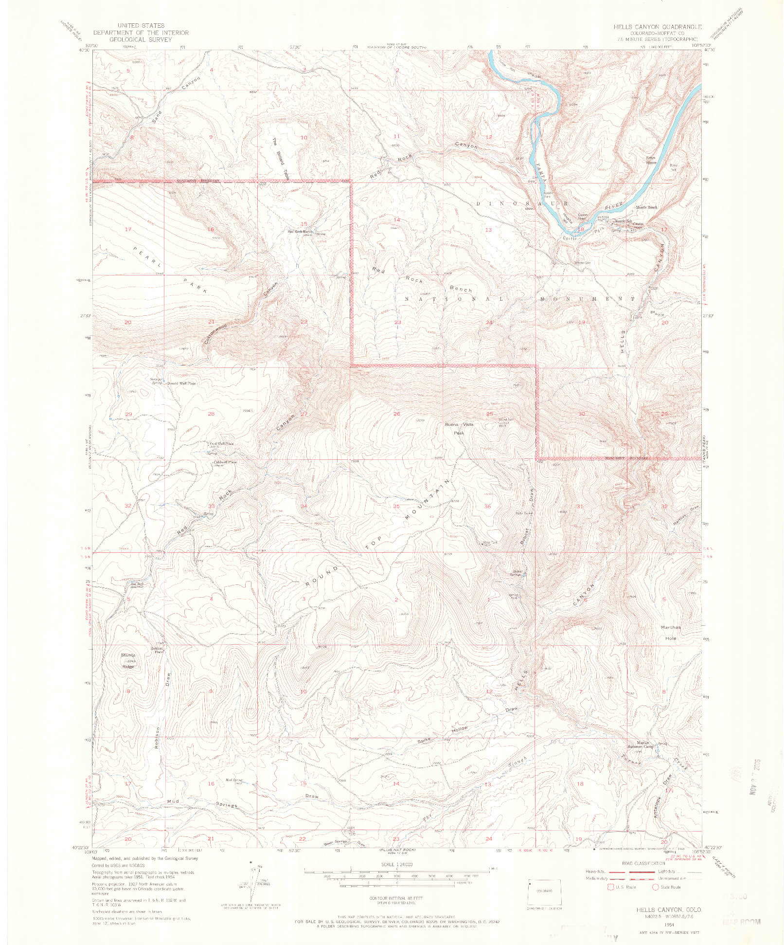 USGS 1:24000-SCALE QUADRANGLE FOR HELLS CANYON, CO 1954