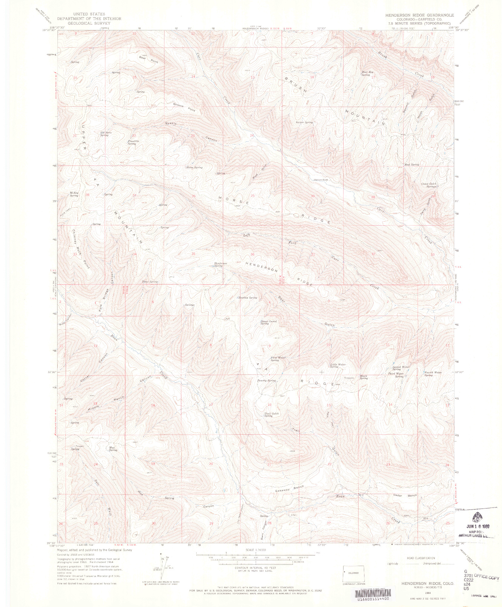 USGS 1:24000-SCALE QUADRANGLE FOR HENDERSON RIDGE, CO 1964