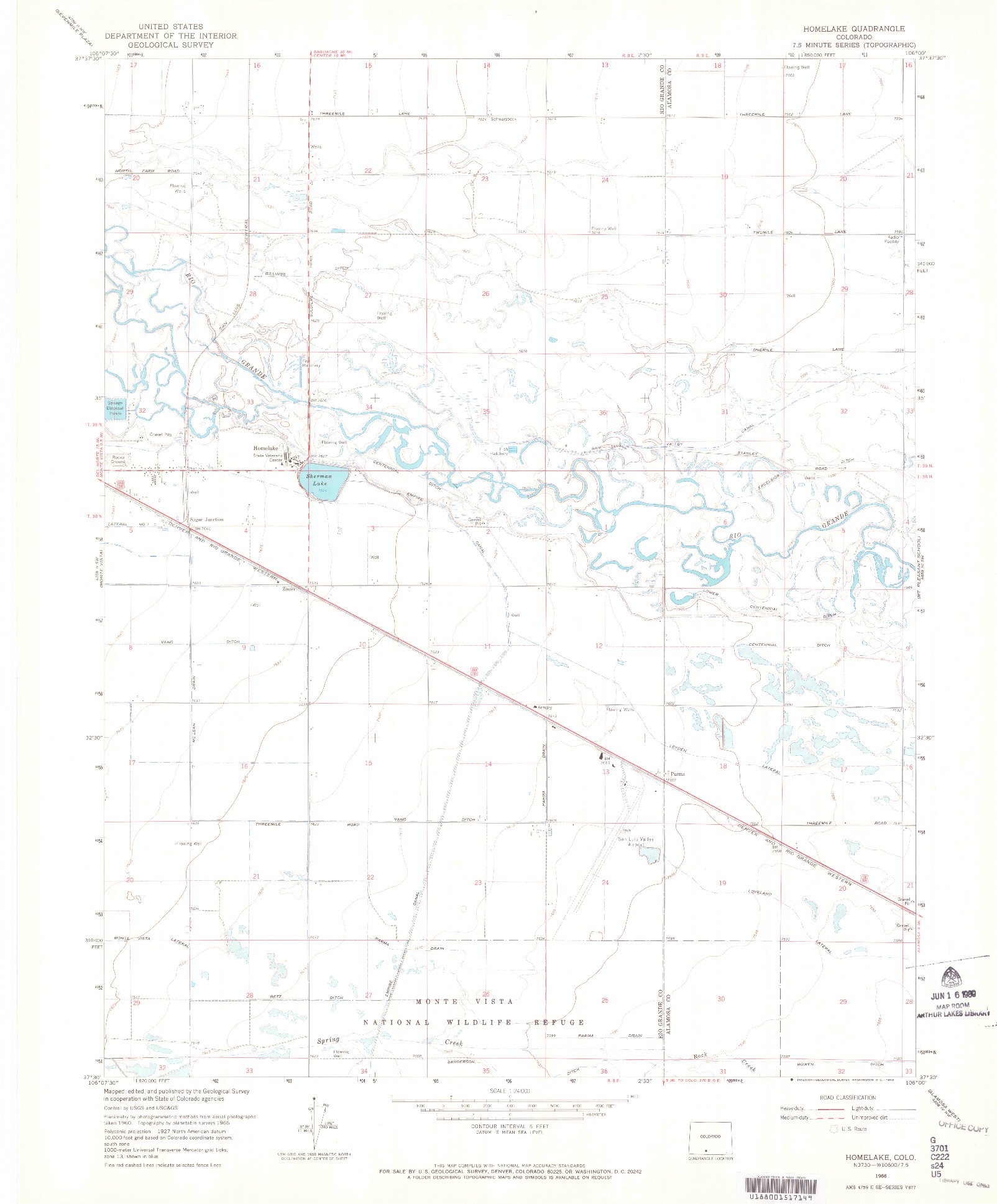 USGS 1:24000-SCALE QUADRANGLE FOR HOMELAKE, CO 1966