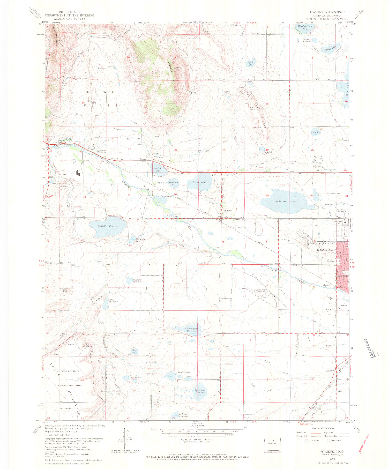 USGS 1:24000-SCALE QUADRANGLE FOR HYGIENE, CO 1968
