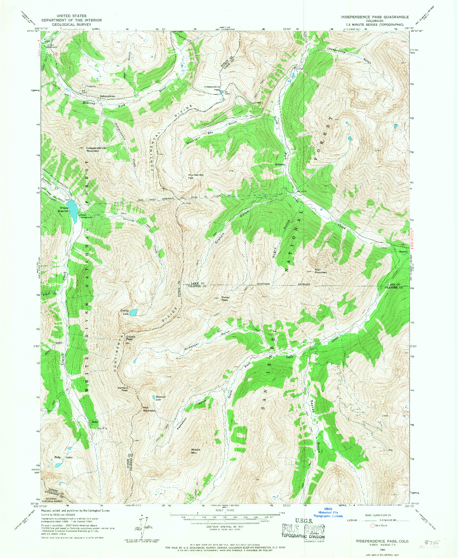 USGS 1:24000-SCALE QUADRANGLE FOR INDEPENDENCE PASS, CO 1960