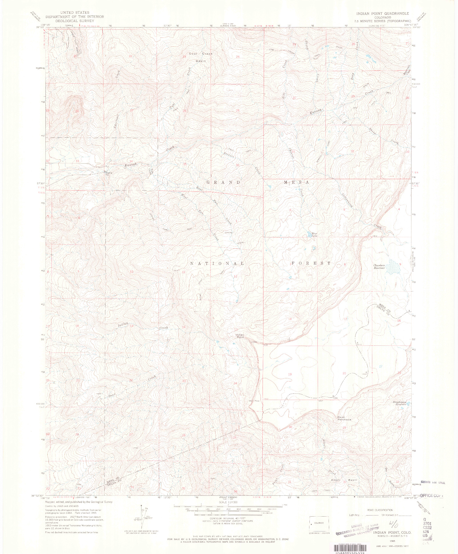 USGS 1:24000-SCALE QUADRANGLE FOR INDIAN POINT, CO 1965