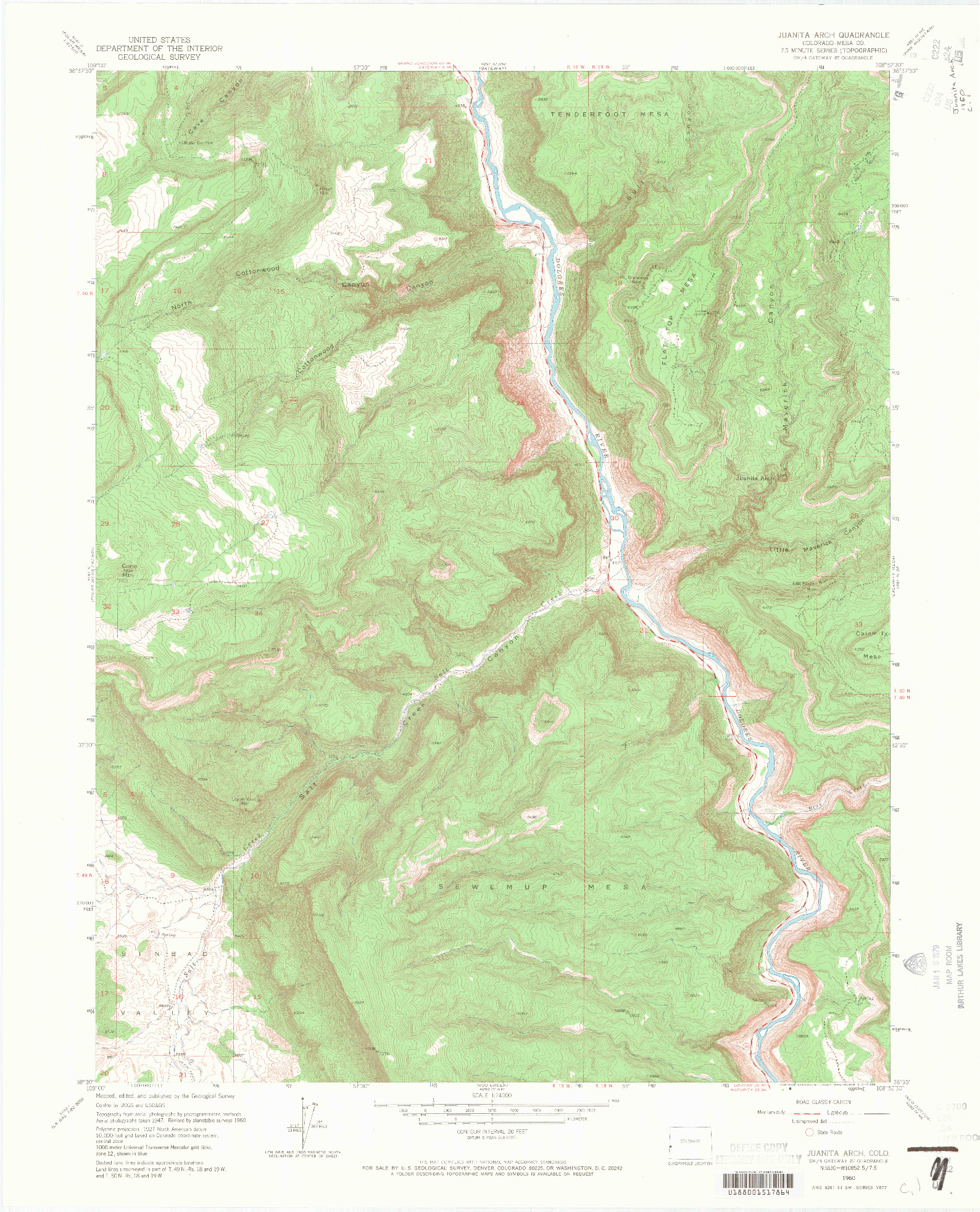USGS 1:24000-SCALE QUADRANGLE FOR JUANITA ARCH, CO 1960