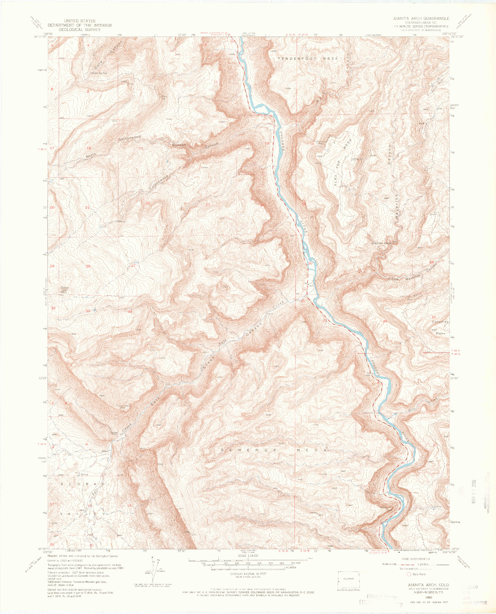 USGS 1:24000-SCALE QUADRANGLE FOR JUANITA ARCH, CO 1960