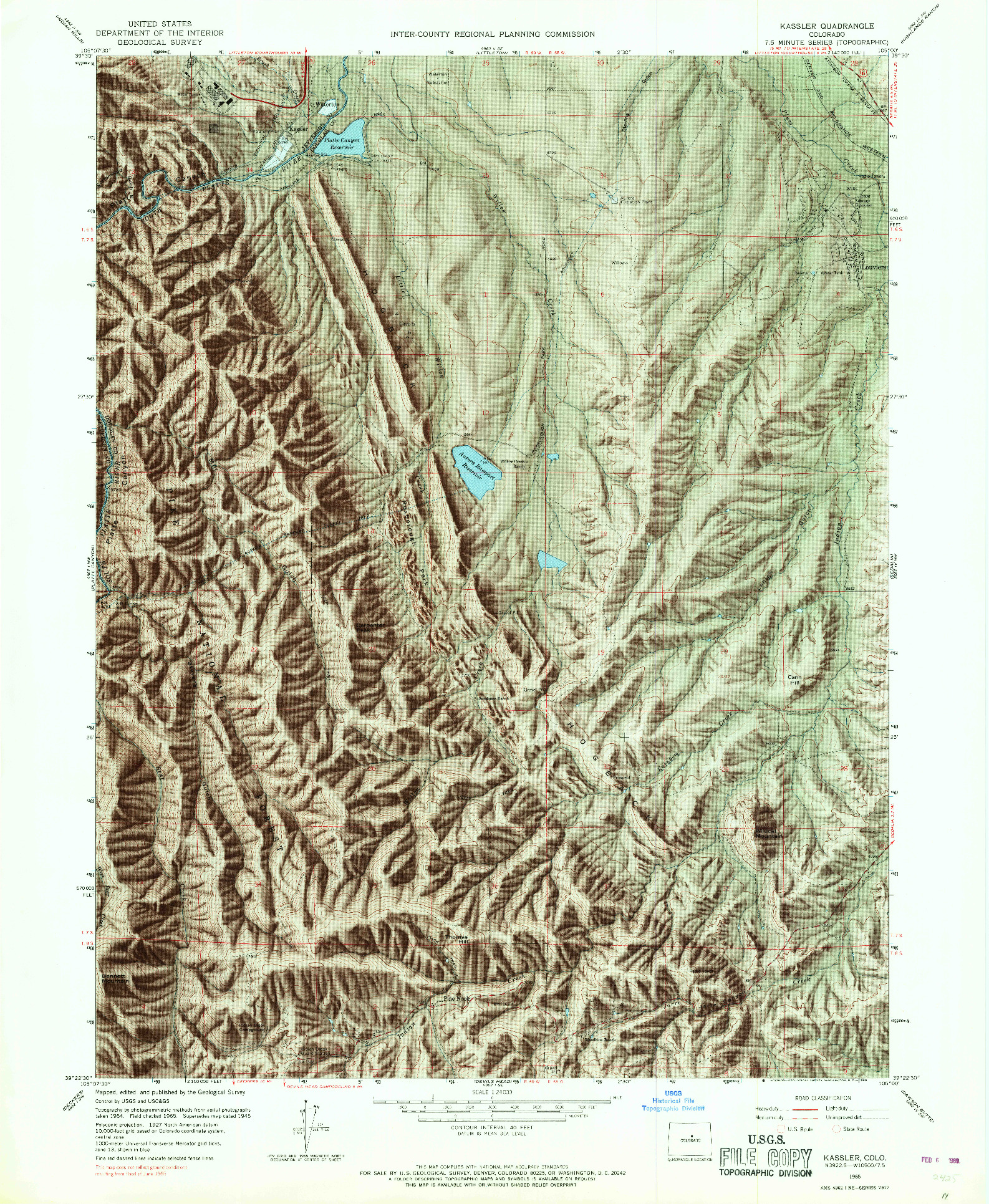 USGS 1:24000-SCALE QUADRANGLE FOR KASSLER, CO 1965