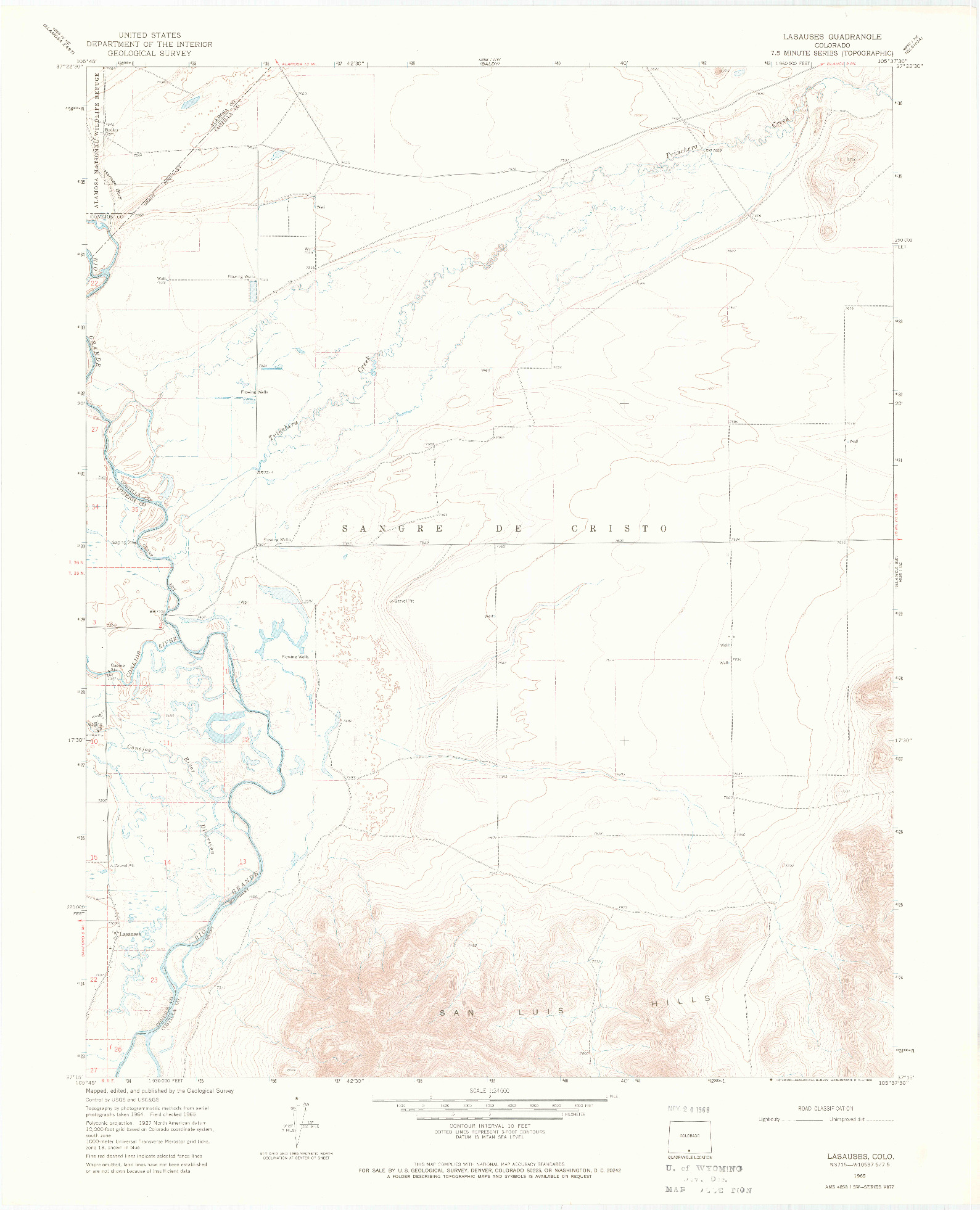 USGS 1:24000-SCALE QUADRANGLE FOR LASAUSES, CO 1965