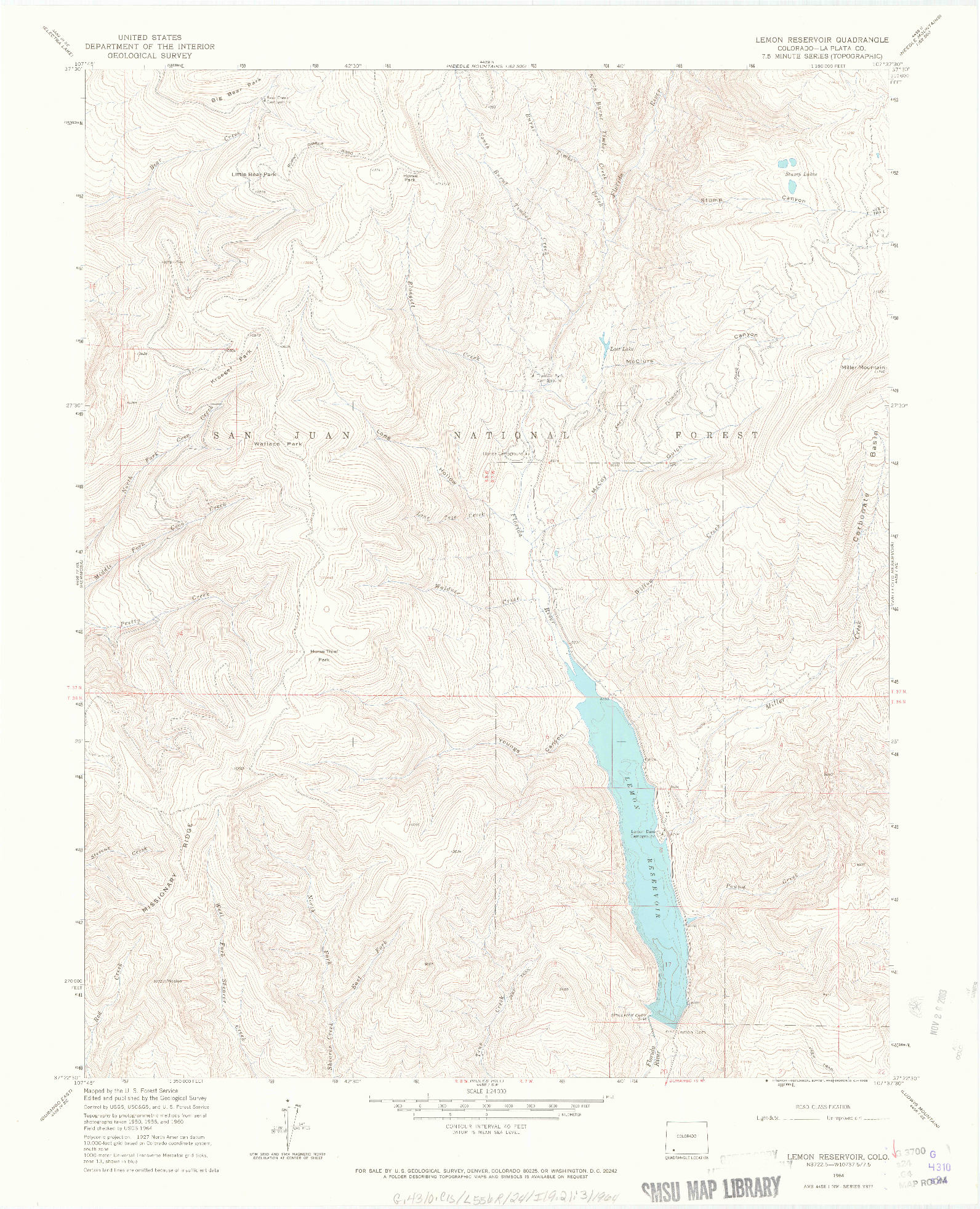 USGS 1:24000-SCALE QUADRANGLE FOR LEMON RESERVOIR, CO 1964