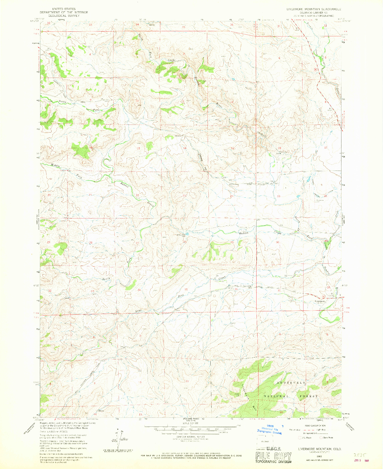 USGS 1:24000-SCALE QUADRANGLE FOR LIVERMORE MOUNTAIN, CO 1960