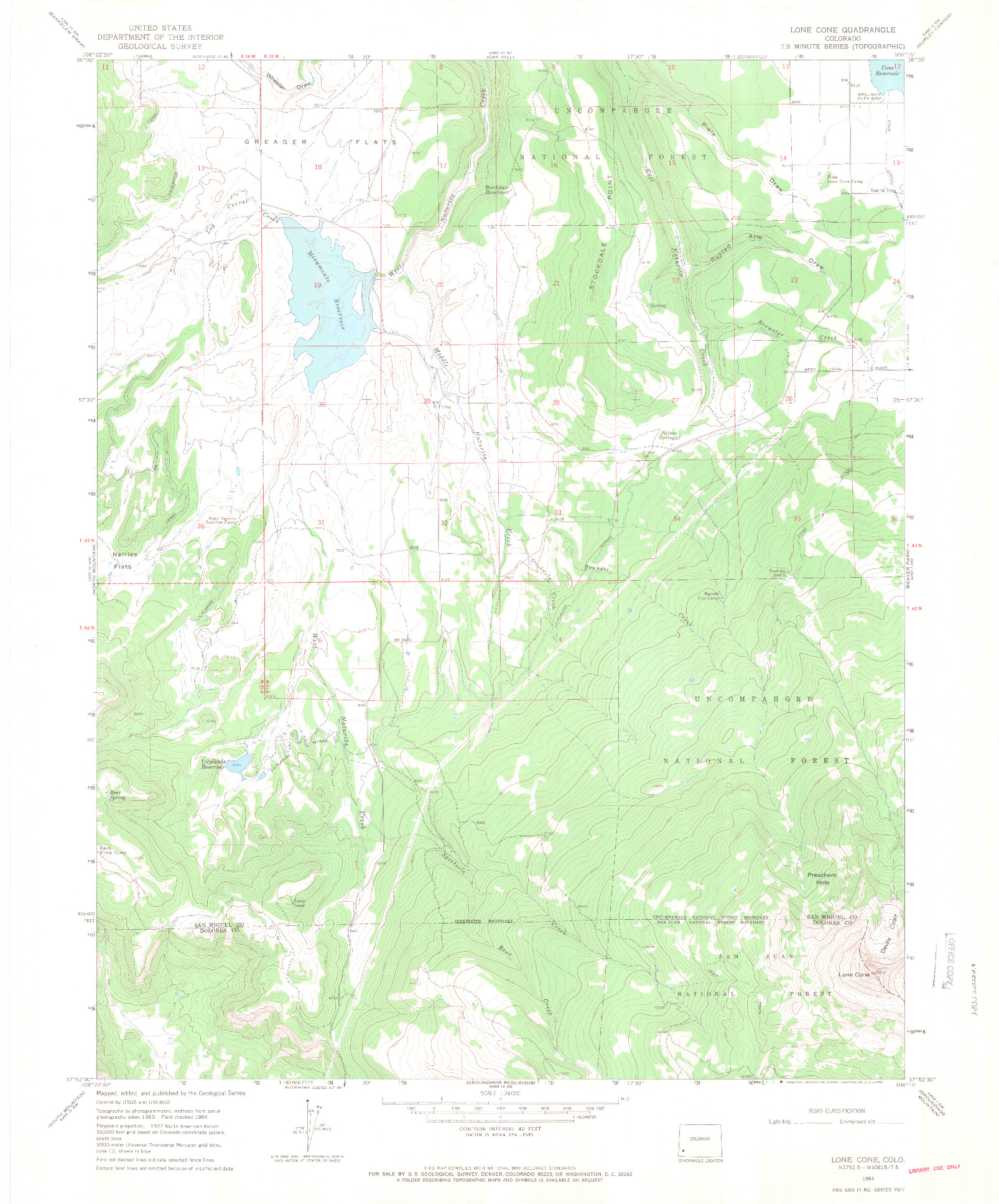 USGS 1:24000-SCALE QUADRANGLE FOR LONE CONE, CO 1964