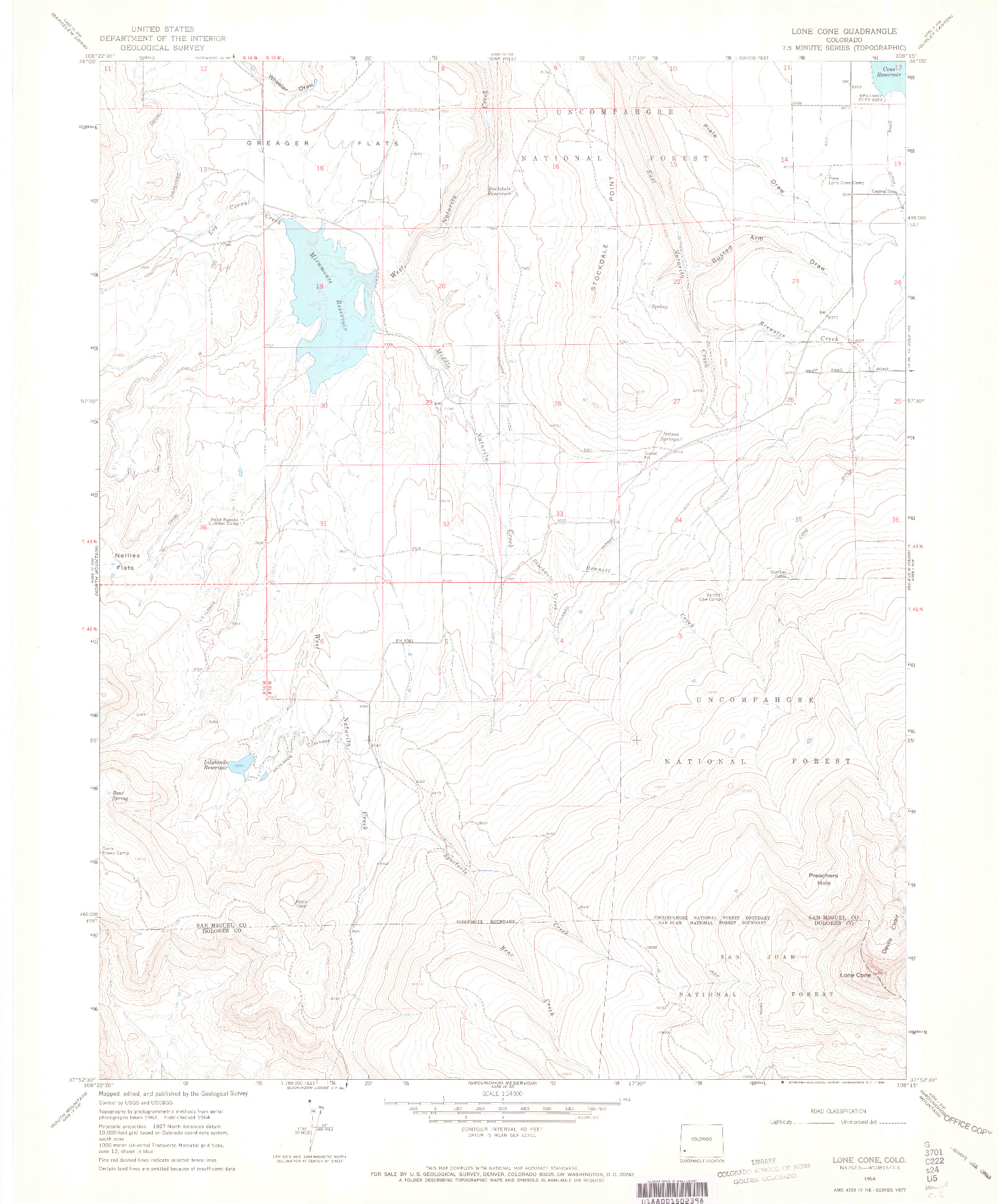 USGS 1:24000-SCALE QUADRANGLE FOR LONE CONE, CO 1964
