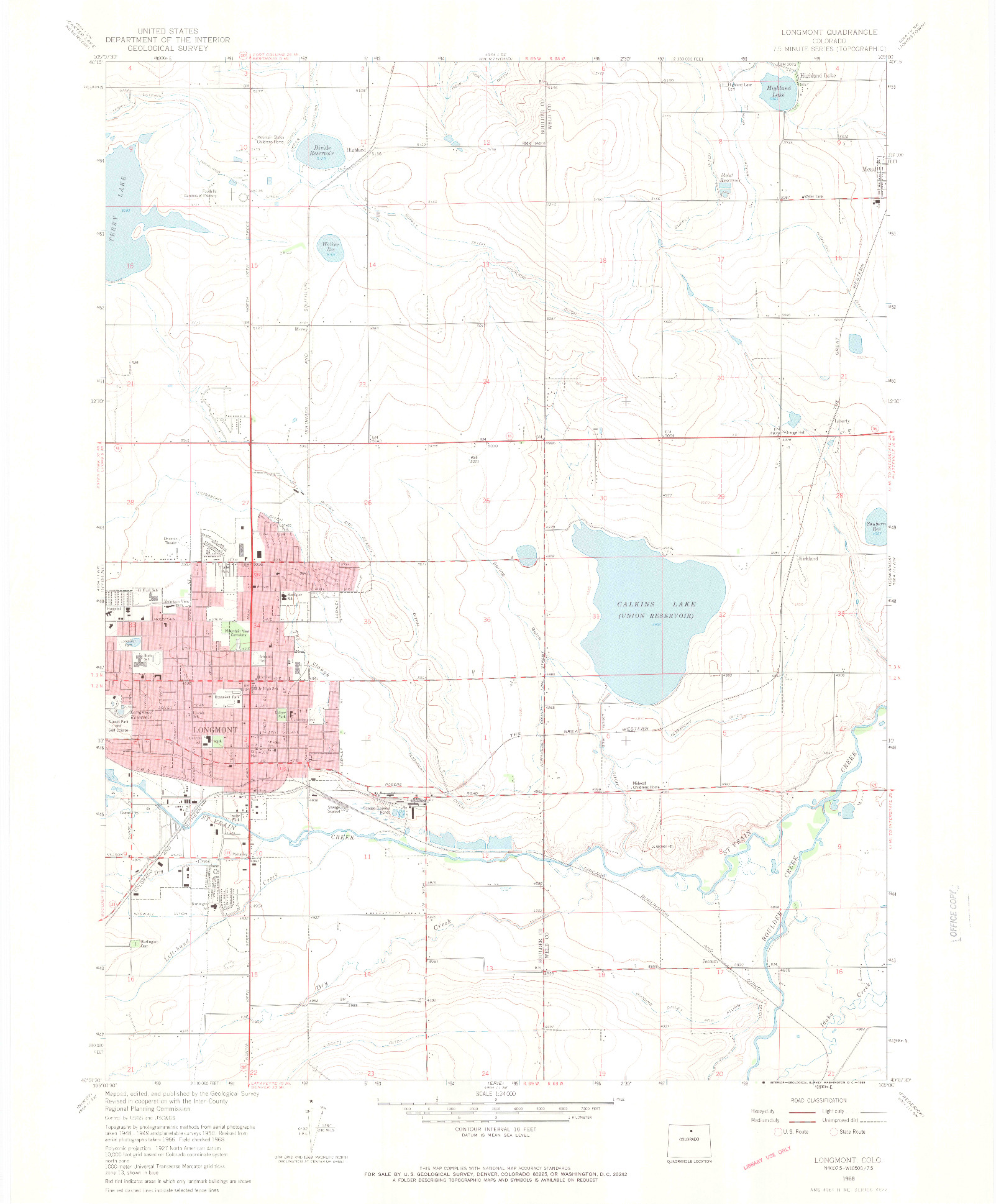 USGS 1:24000-SCALE QUADRANGLE FOR LONGMONT, CO 1968