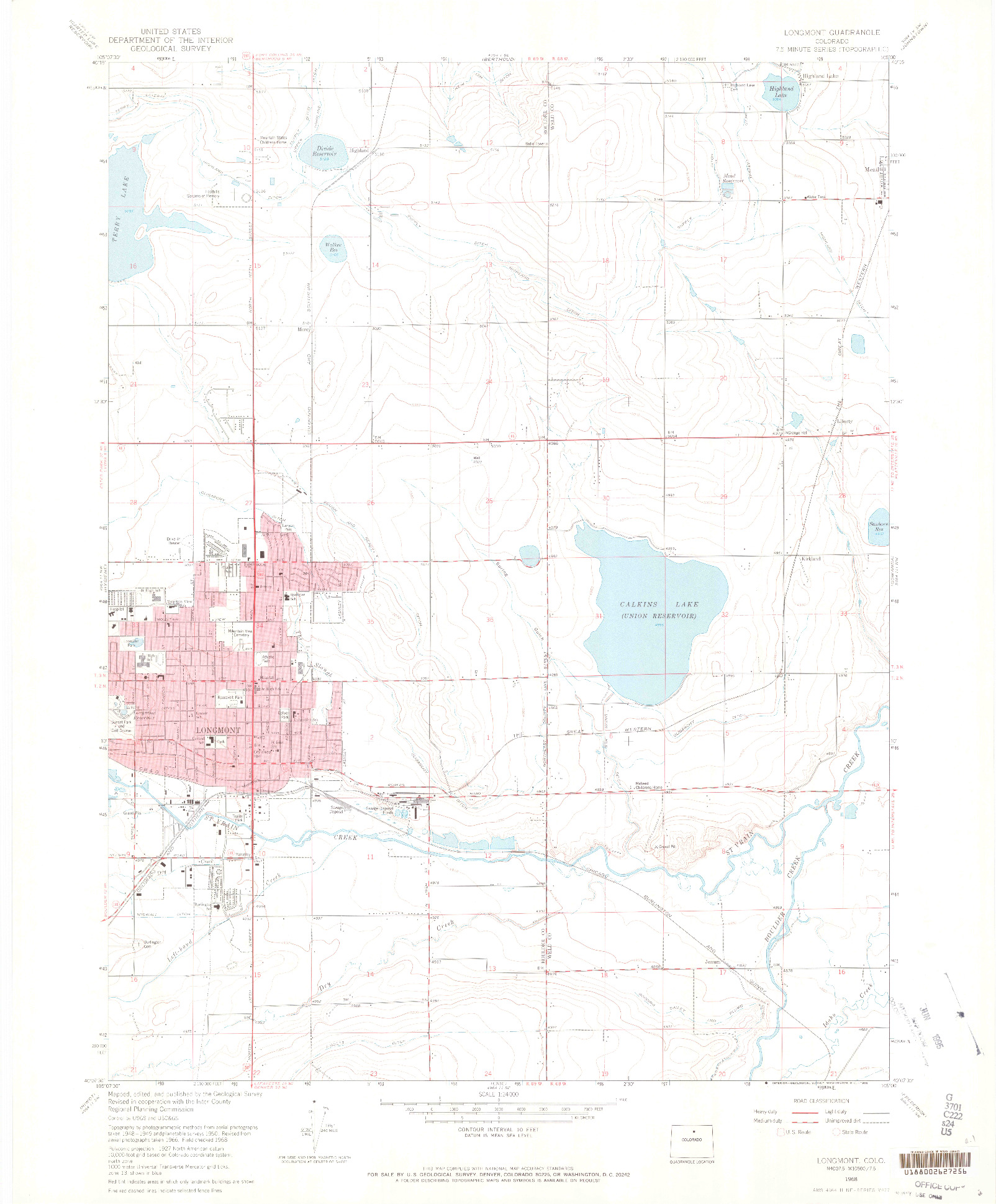 USGS 1:24000-SCALE QUADRANGLE FOR LONGMONT, CO 1968