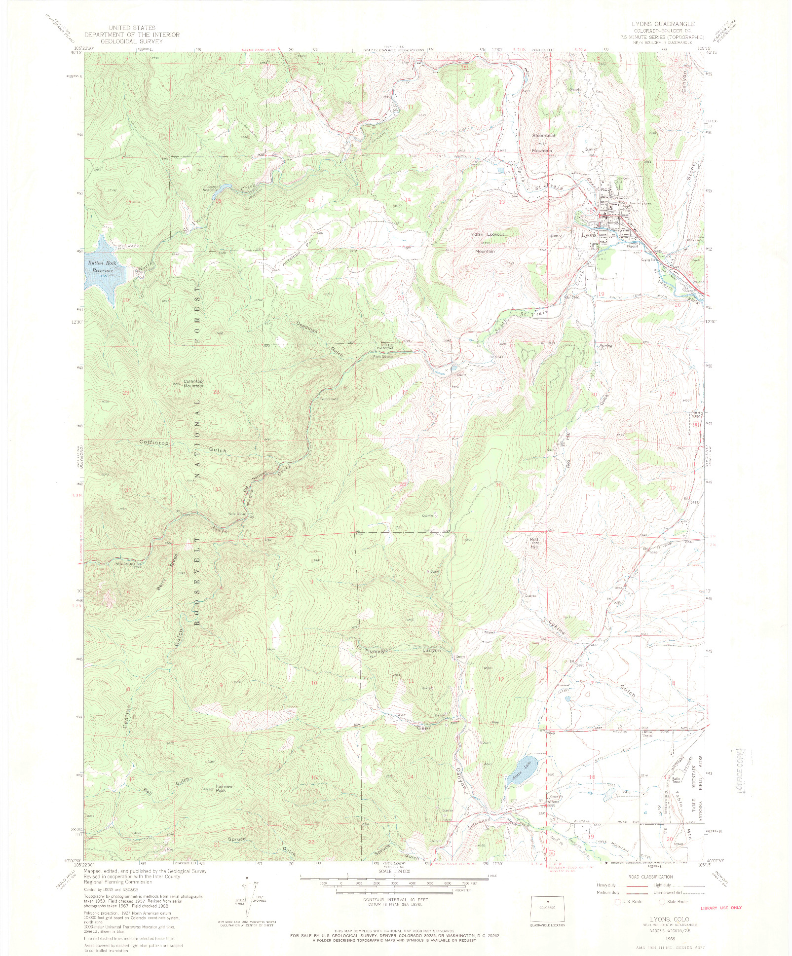 USGS 1:24000-SCALE QUADRANGLE FOR LYONS, CO 1968