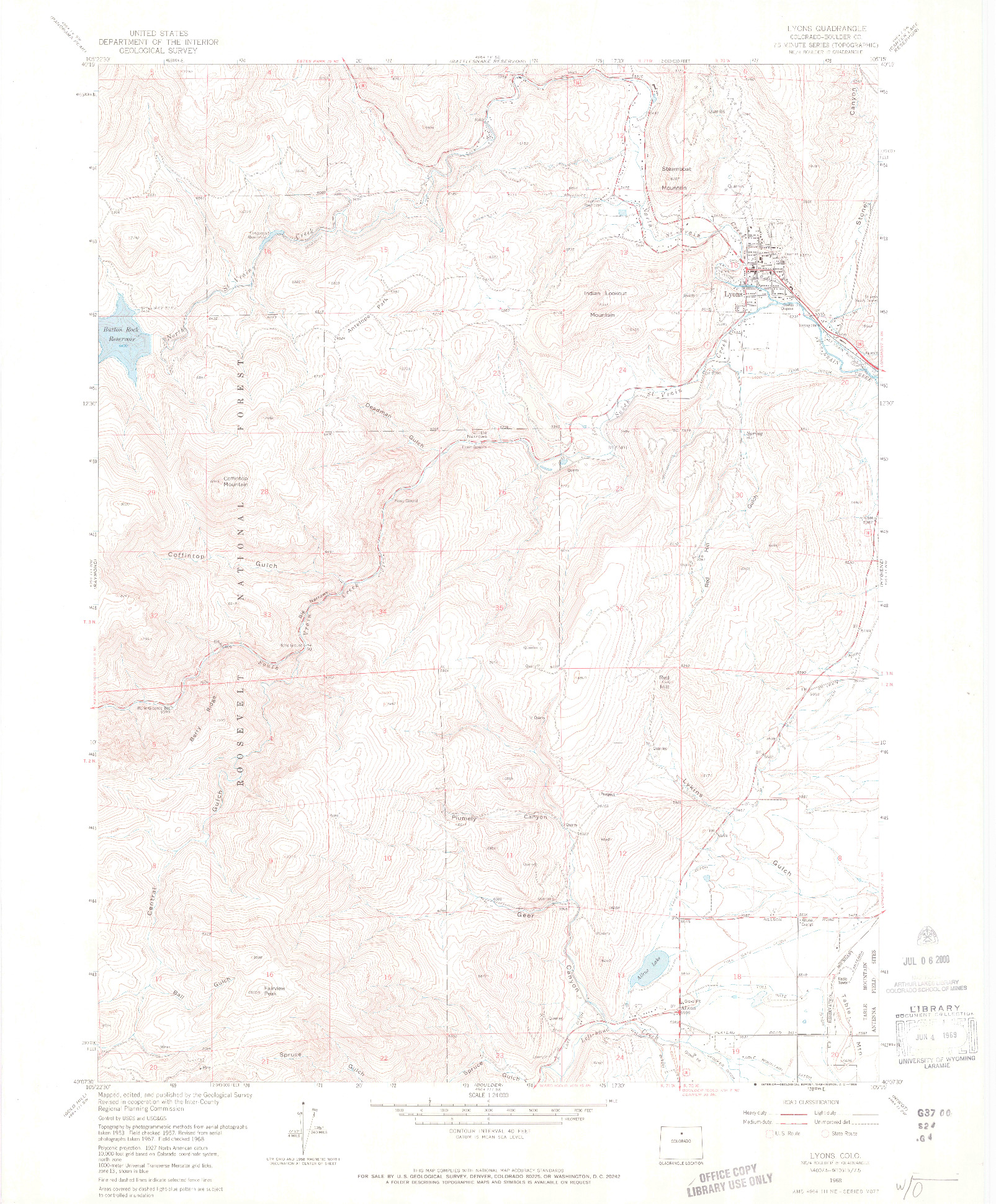 USGS 1:24000-SCALE QUADRANGLE FOR LYONS, CO 1968