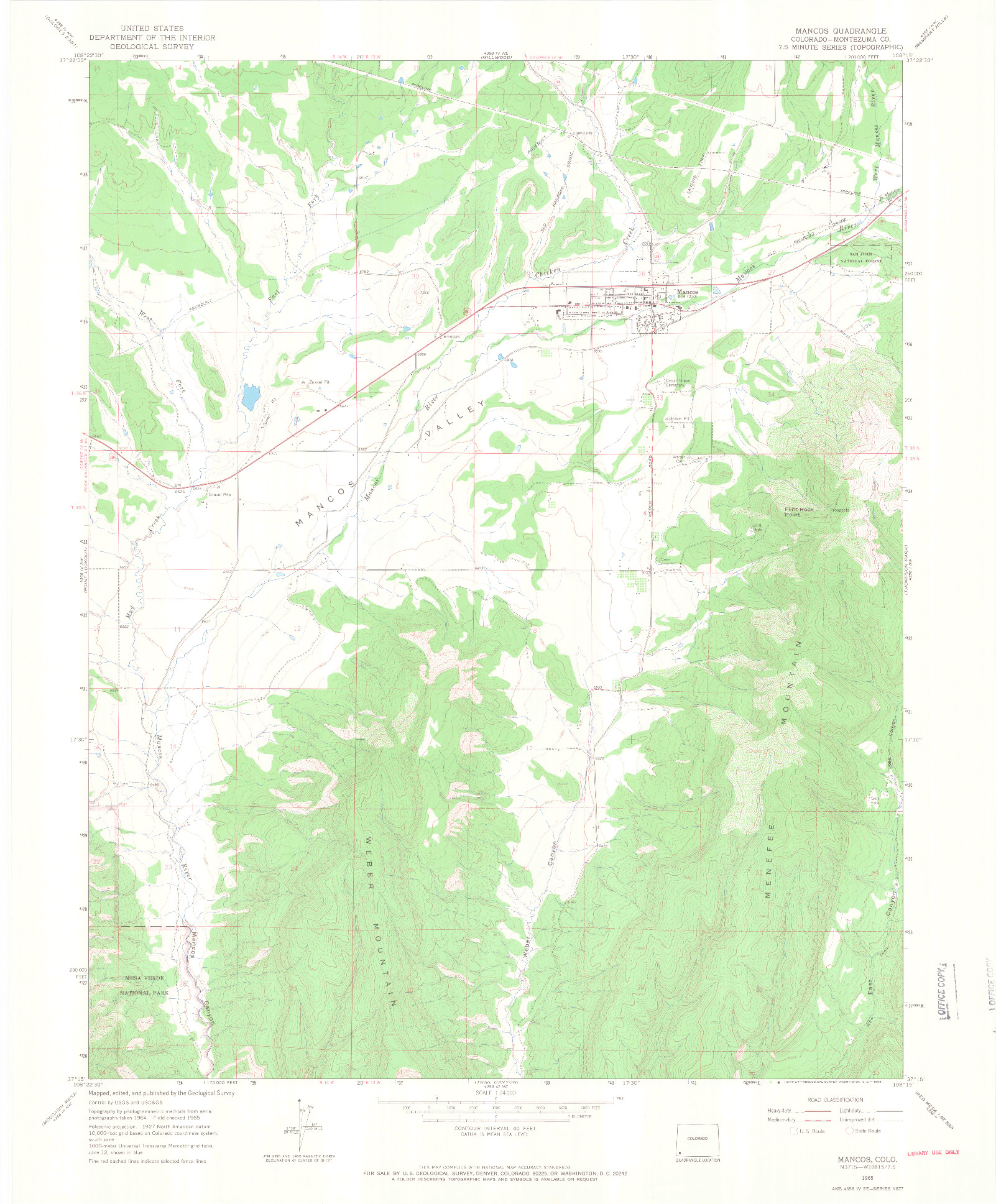 USGS 1:24000-SCALE QUADRANGLE FOR MANCOS, CO 1965