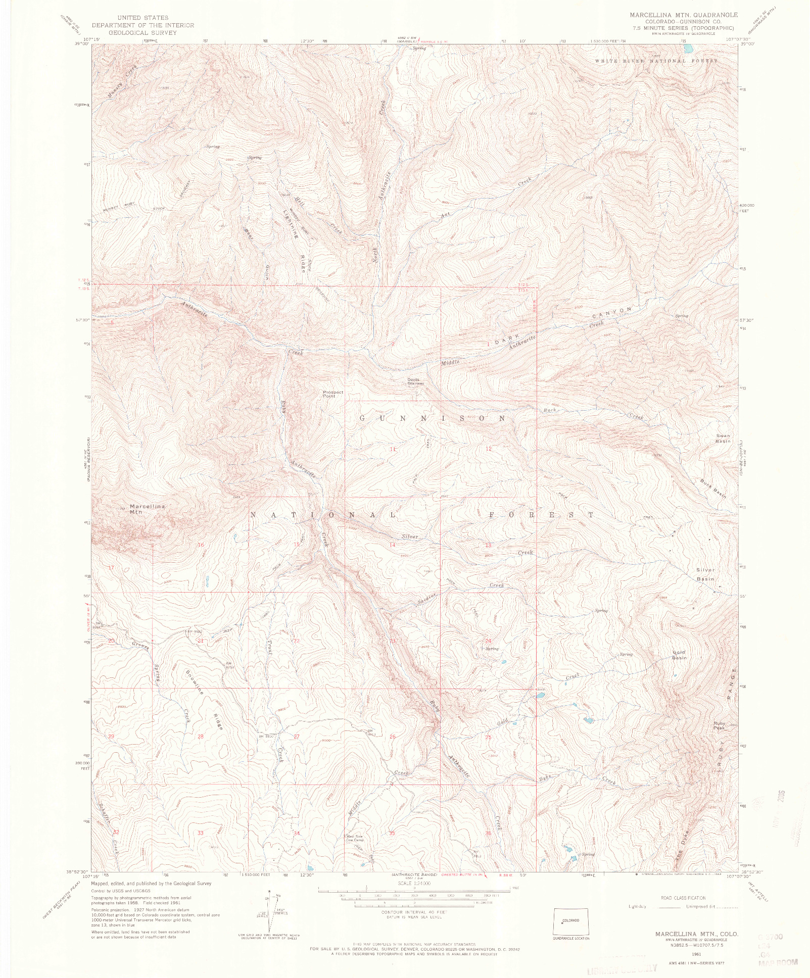 USGS 1:24000-SCALE QUADRANGLE FOR MARCELLINA MOUNTAIN, CO 1961