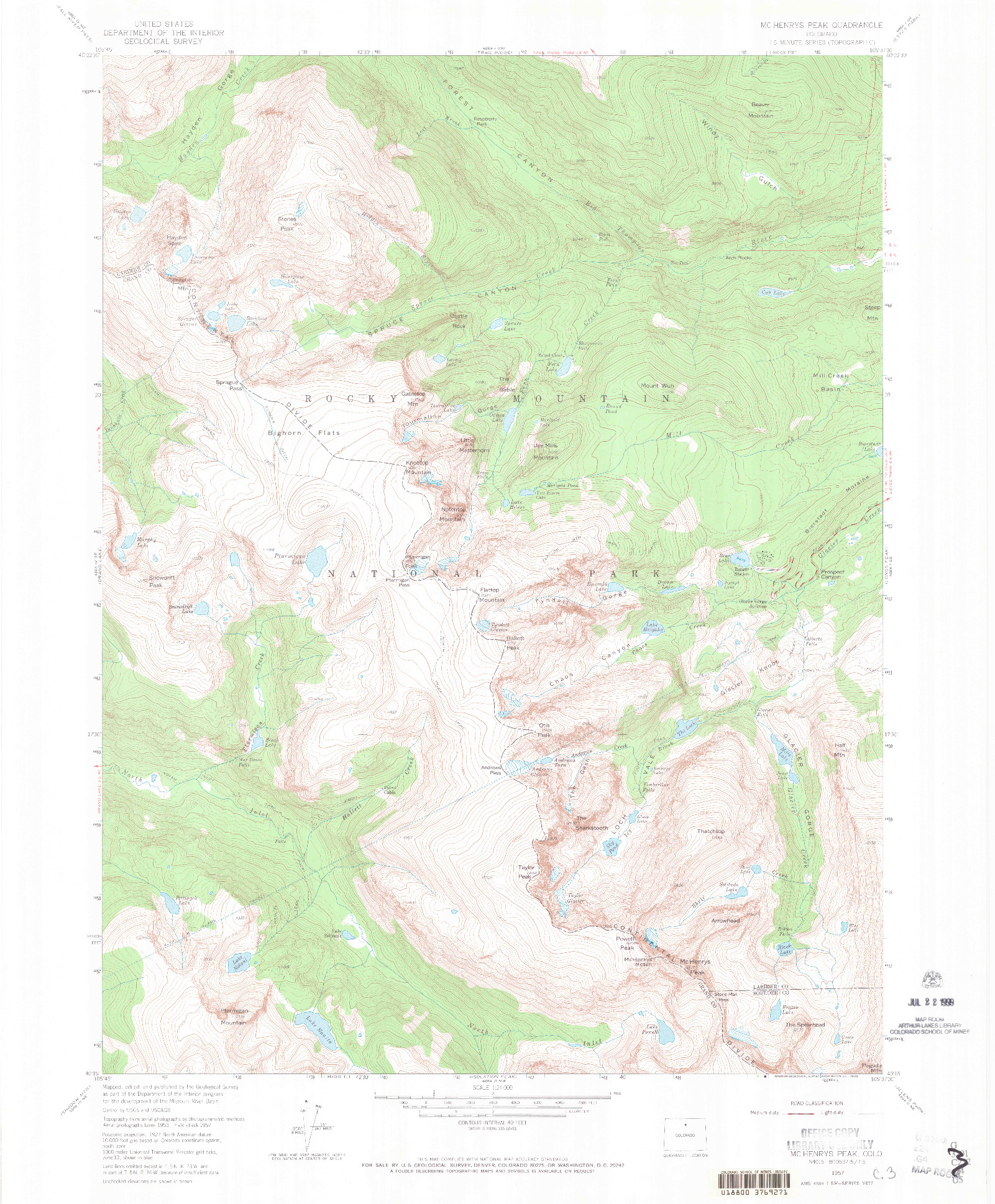 USGS 1:24000-SCALE QUADRANGLE FOR MC HENRYS PEAK, CO 1957