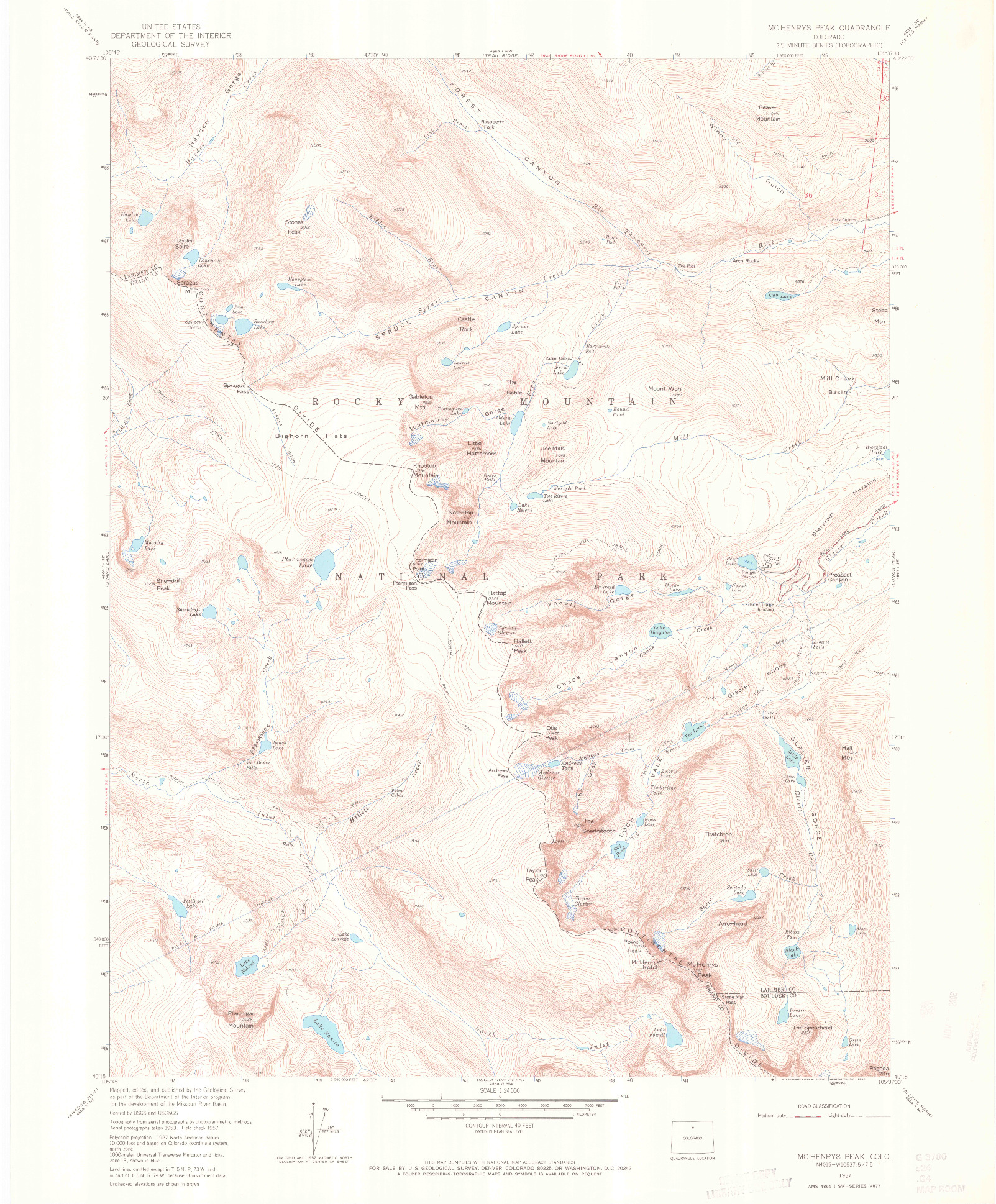 USGS 1:24000-SCALE QUADRANGLE FOR MC HENRYS PEAK, CO 1957