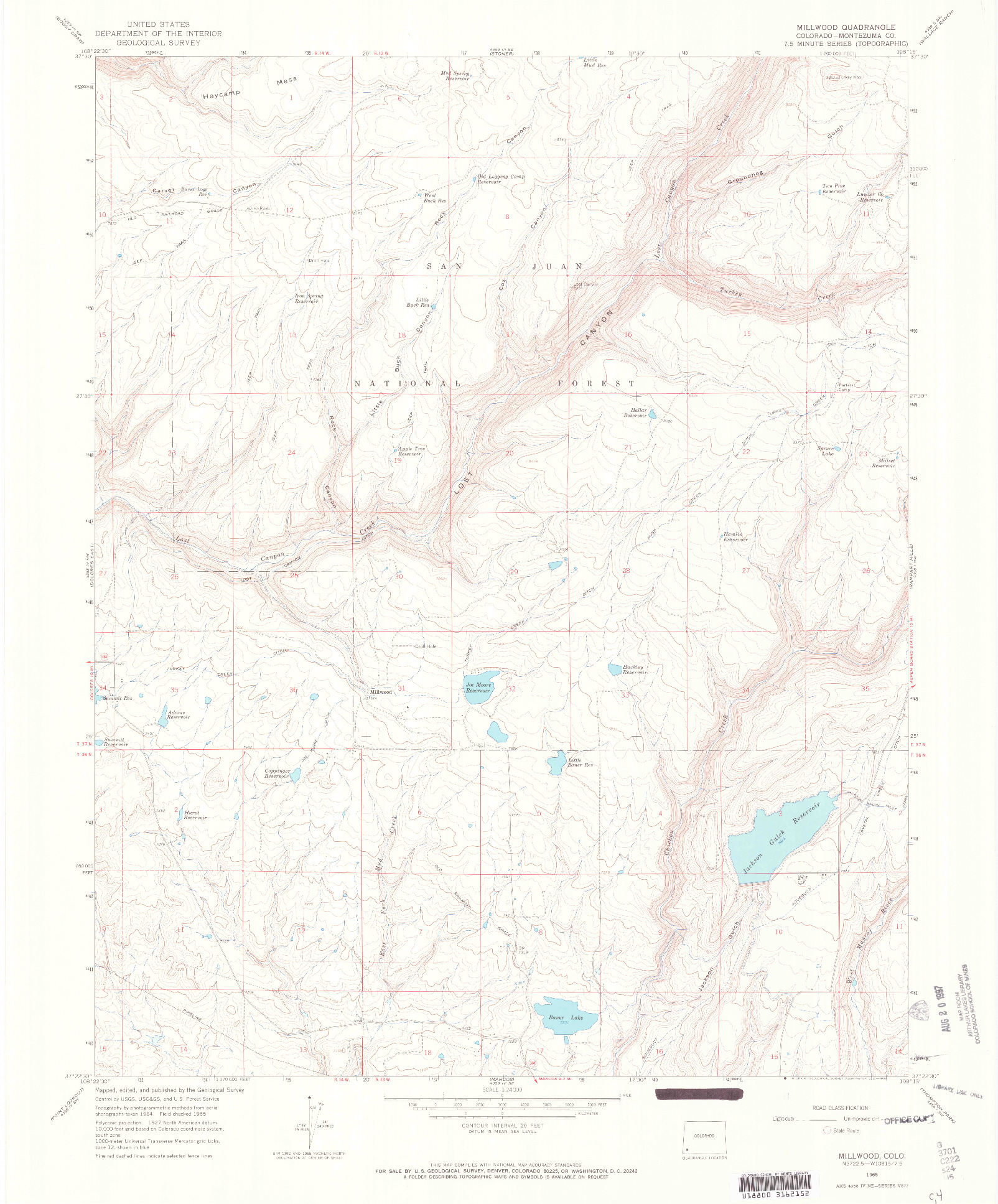 USGS 1:24000-SCALE QUADRANGLE FOR MILLWOOD, CO 1965