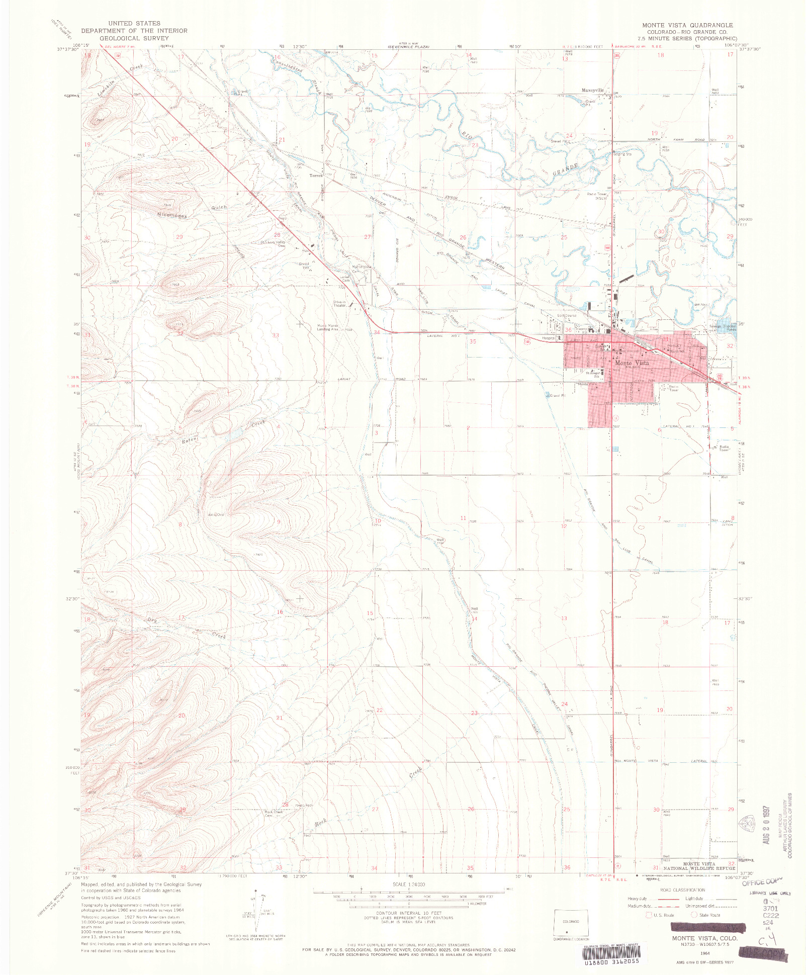 USGS 1:24000-SCALE QUADRANGLE FOR MONTE VISTA, CO 1964