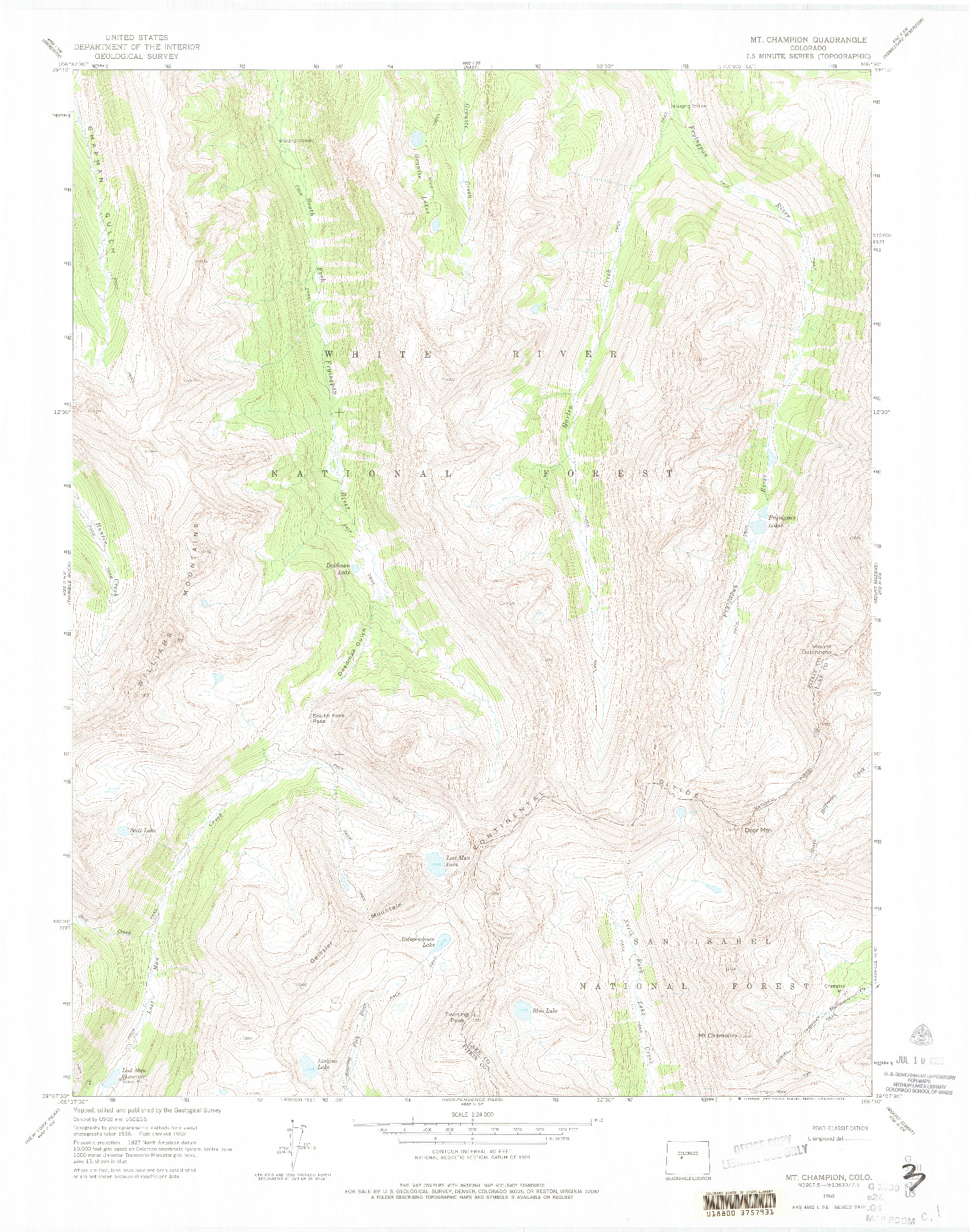 USGS 1:24000-SCALE QUADRANGLE FOR MOUNT CHAMPION, CO 1960