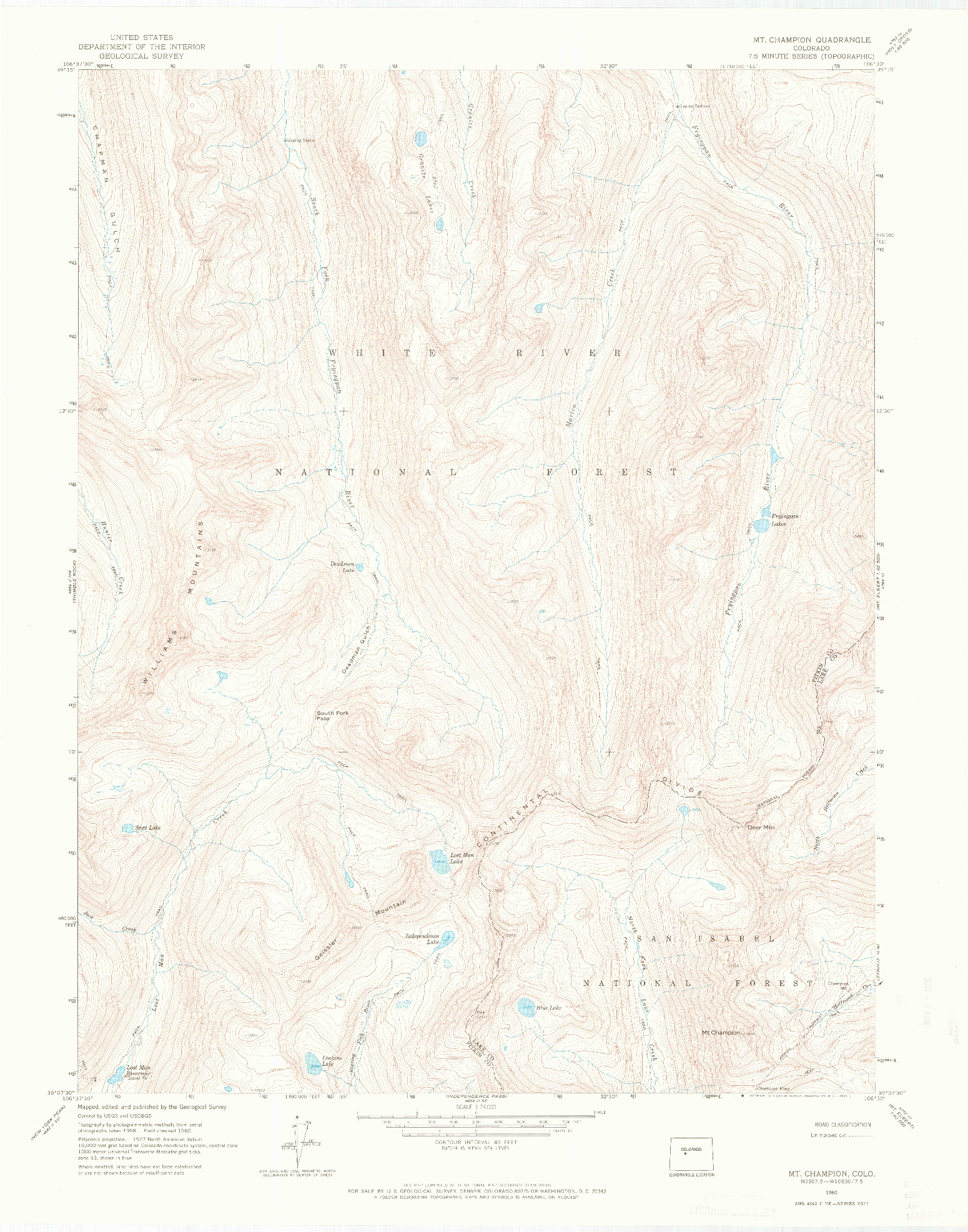 USGS 1:24000-SCALE QUADRANGLE FOR MOUNT CHAMPION, CO 1960
