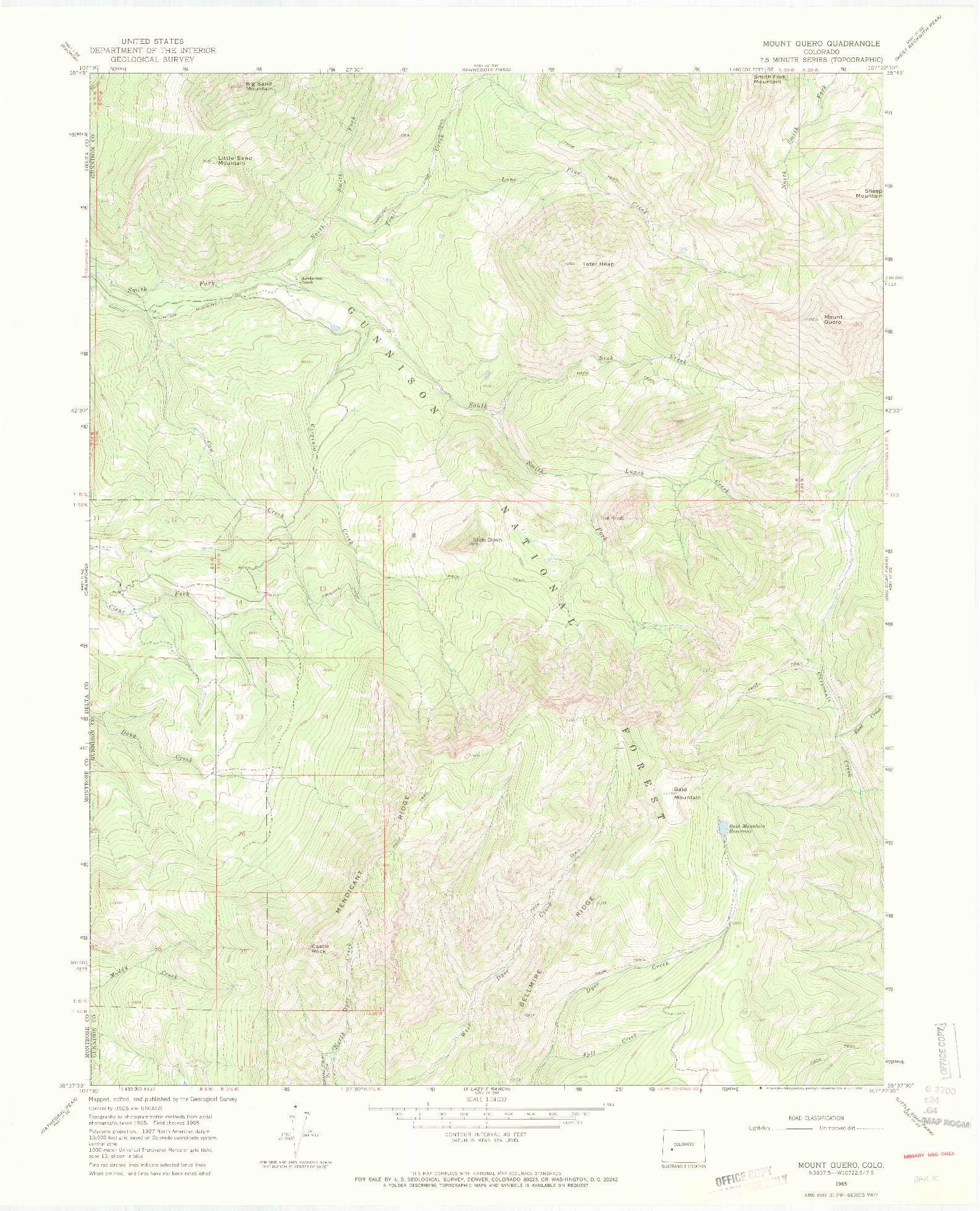 USGS 1:24000-SCALE QUADRANGLE FOR MOUNT GUERO, CO 1965