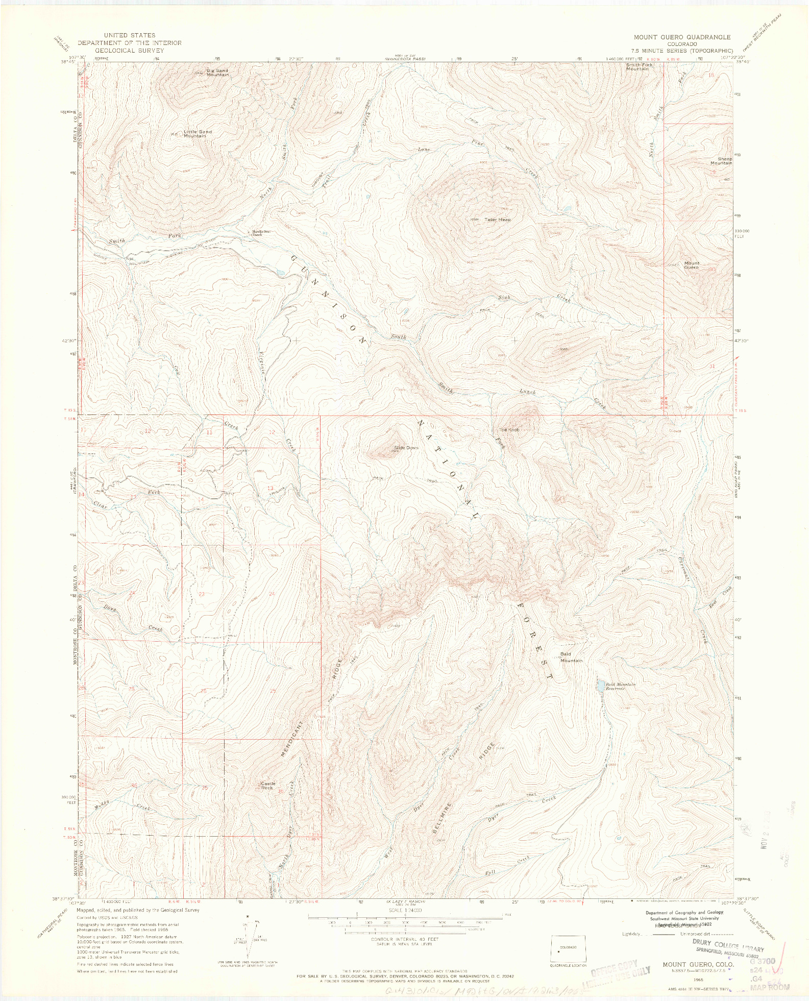 USGS 1:24000-SCALE QUADRANGLE FOR MOUNT GUERO, CO 1965