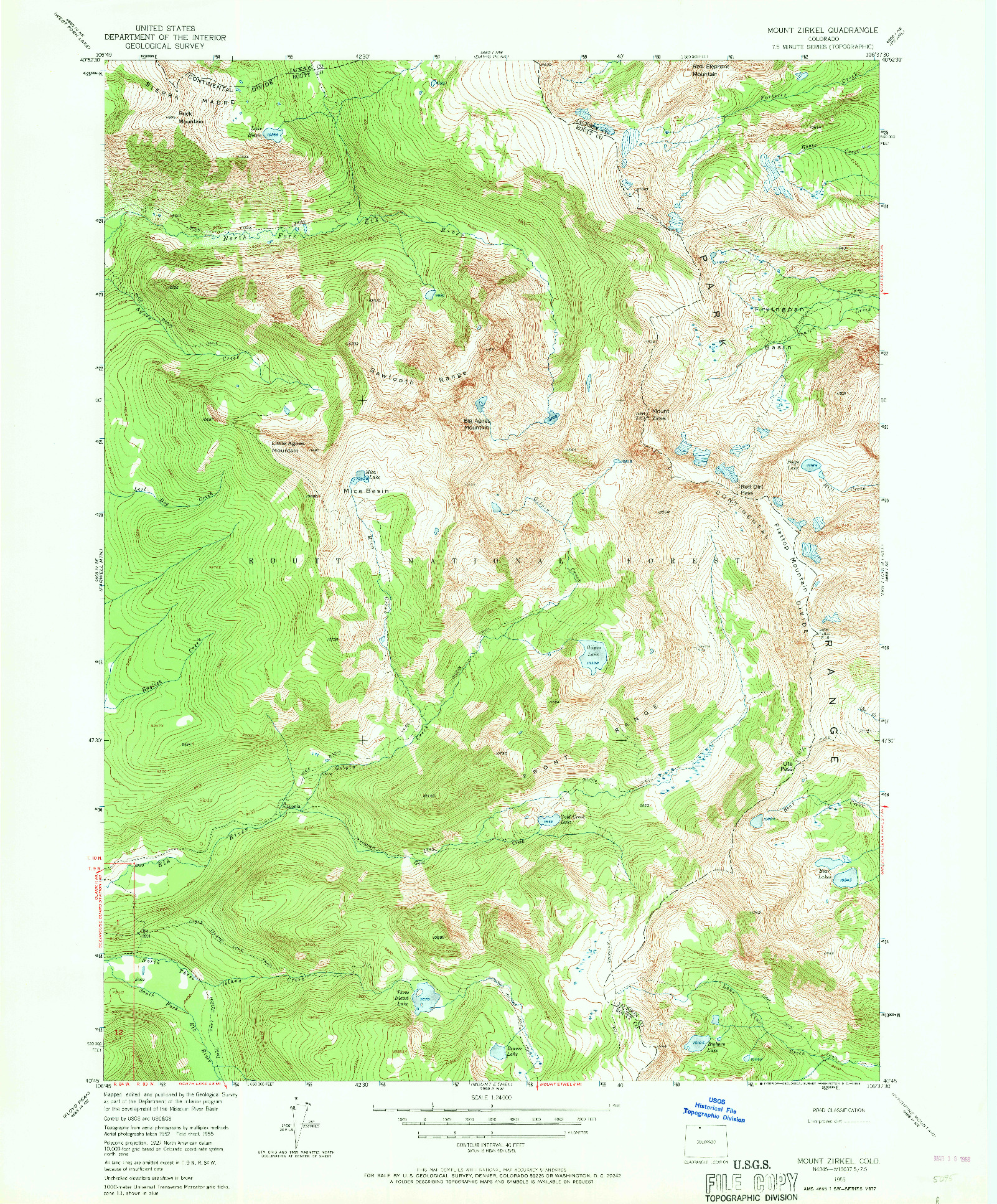 USGS 1:24000-SCALE QUADRANGLE FOR MOUNT ZIRKEL, CO 1955