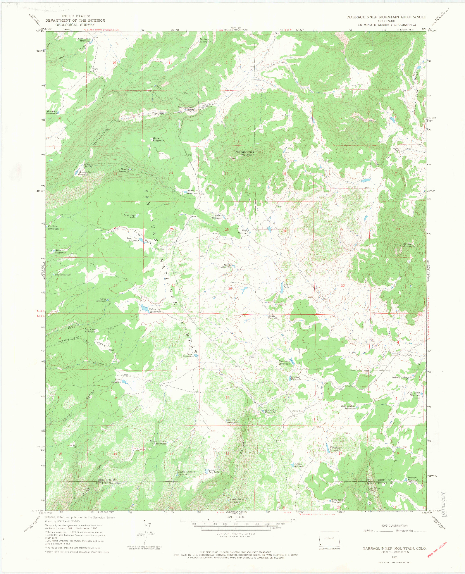 USGS 1:24000-SCALE QUADRANGLE FOR NARRAGUINNEP MOUNTAIN, CO 1965