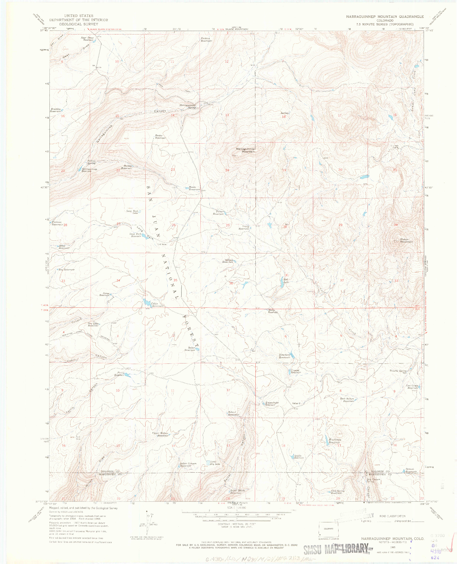 USGS 1:24000-SCALE QUADRANGLE FOR NARRAGUINNEP MOUNTAIN, CO 1965