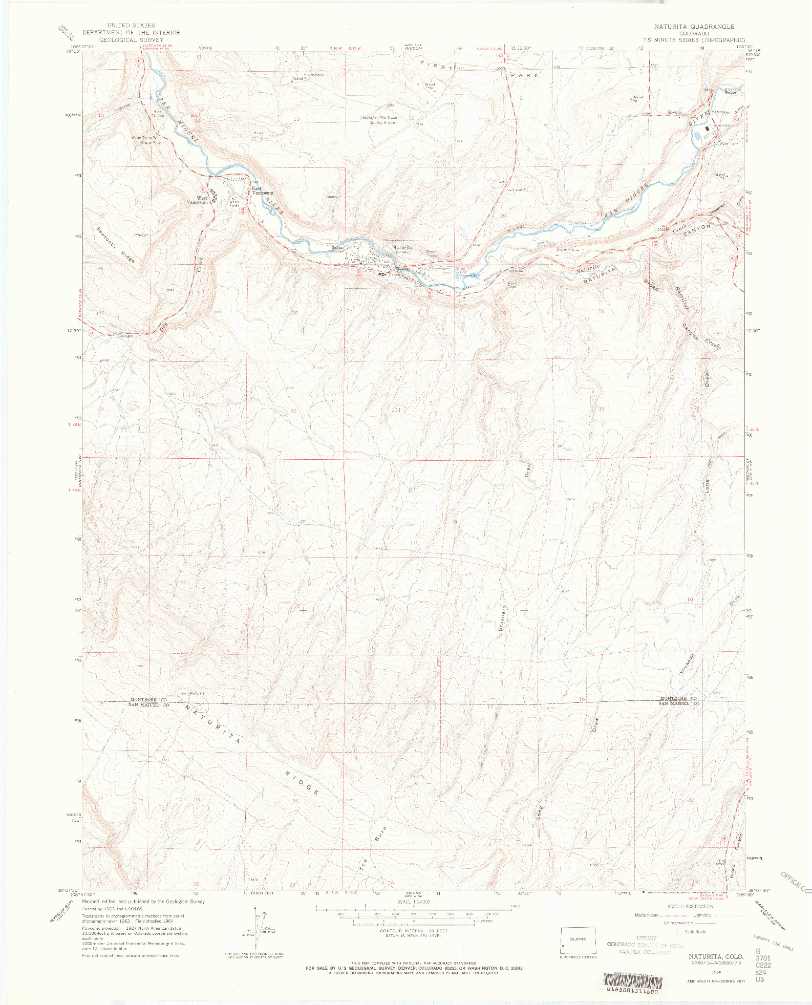 USGS 1:24000-SCALE QUADRANGLE FOR NATURITA, CO 1964