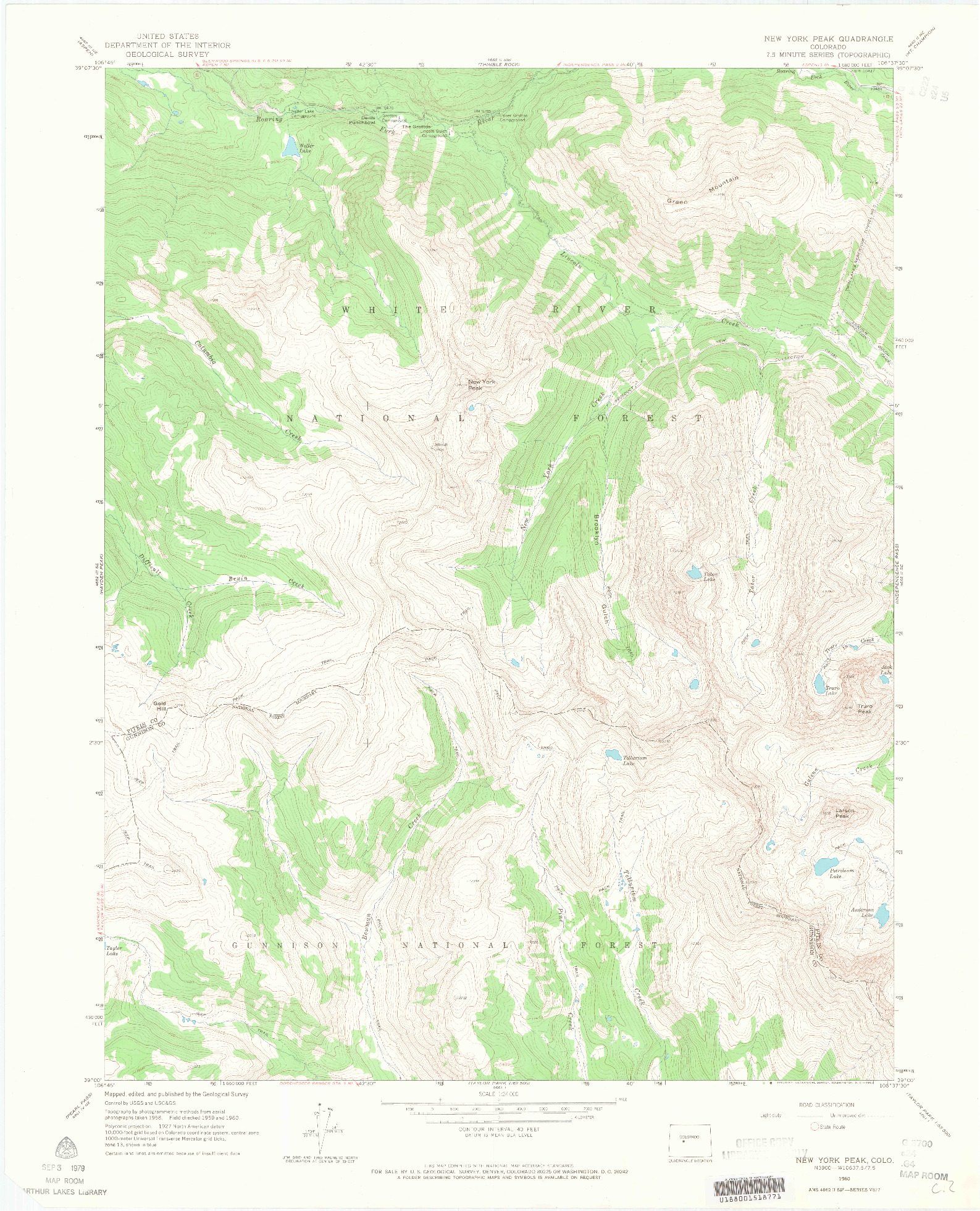 USGS 1:24000-SCALE QUADRANGLE FOR NEW YORK PEAK, CO 1960