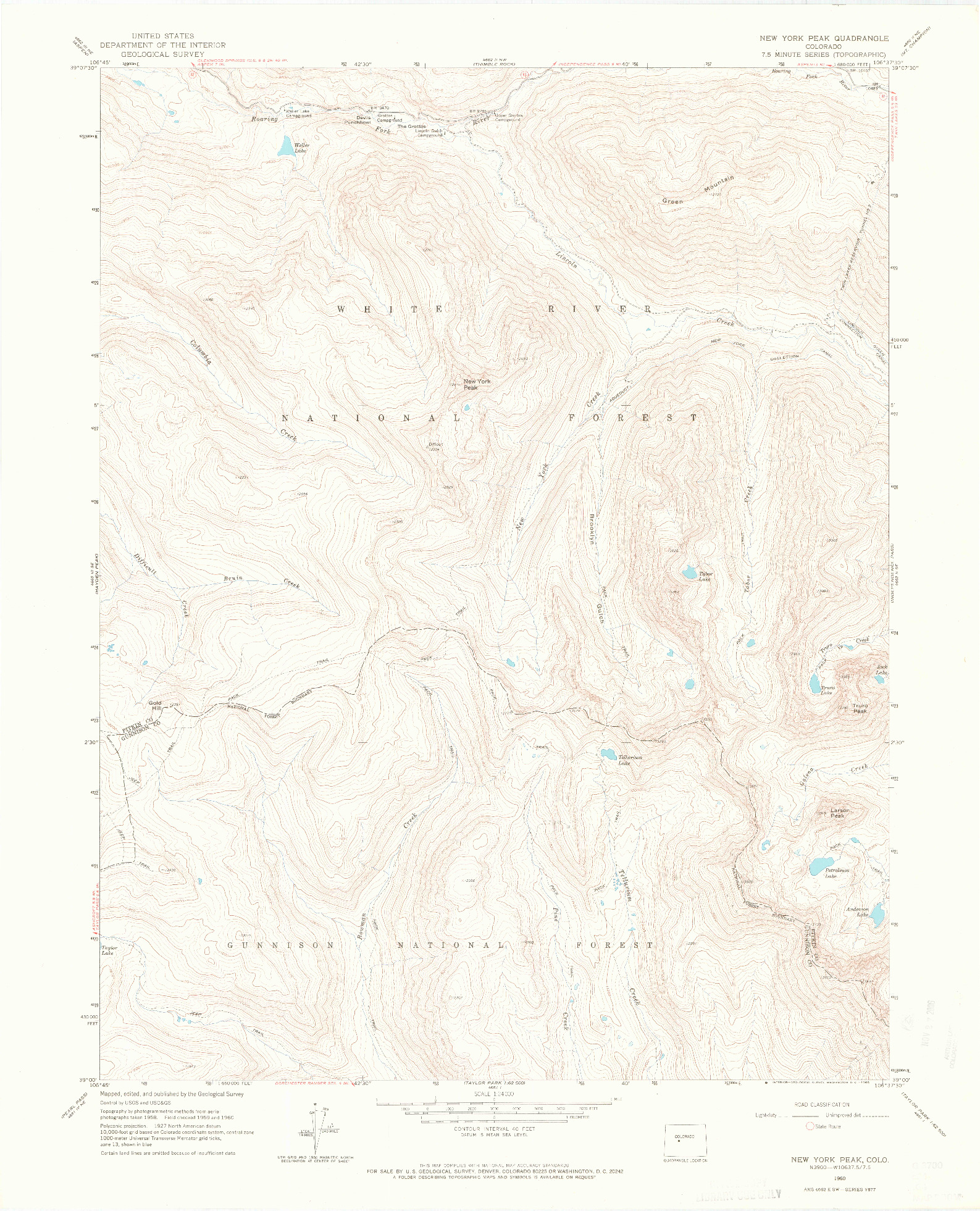 USGS 1:24000-SCALE QUADRANGLE FOR NEW YORK PEAK, CO 1960